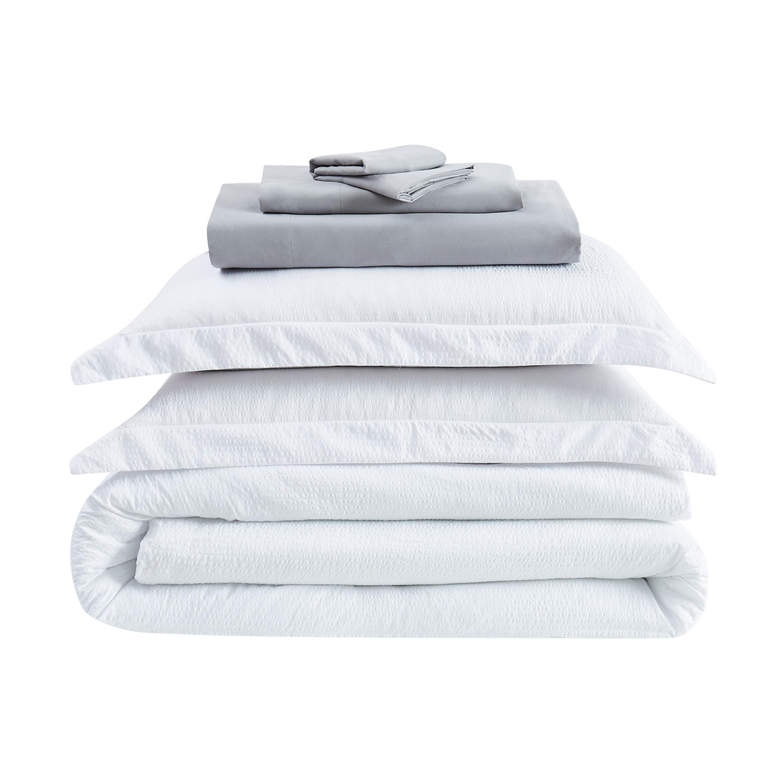 Truly Calm Antimicrobial 5 Piece Twin XL Bed in a Bag, White/Gray, rollover