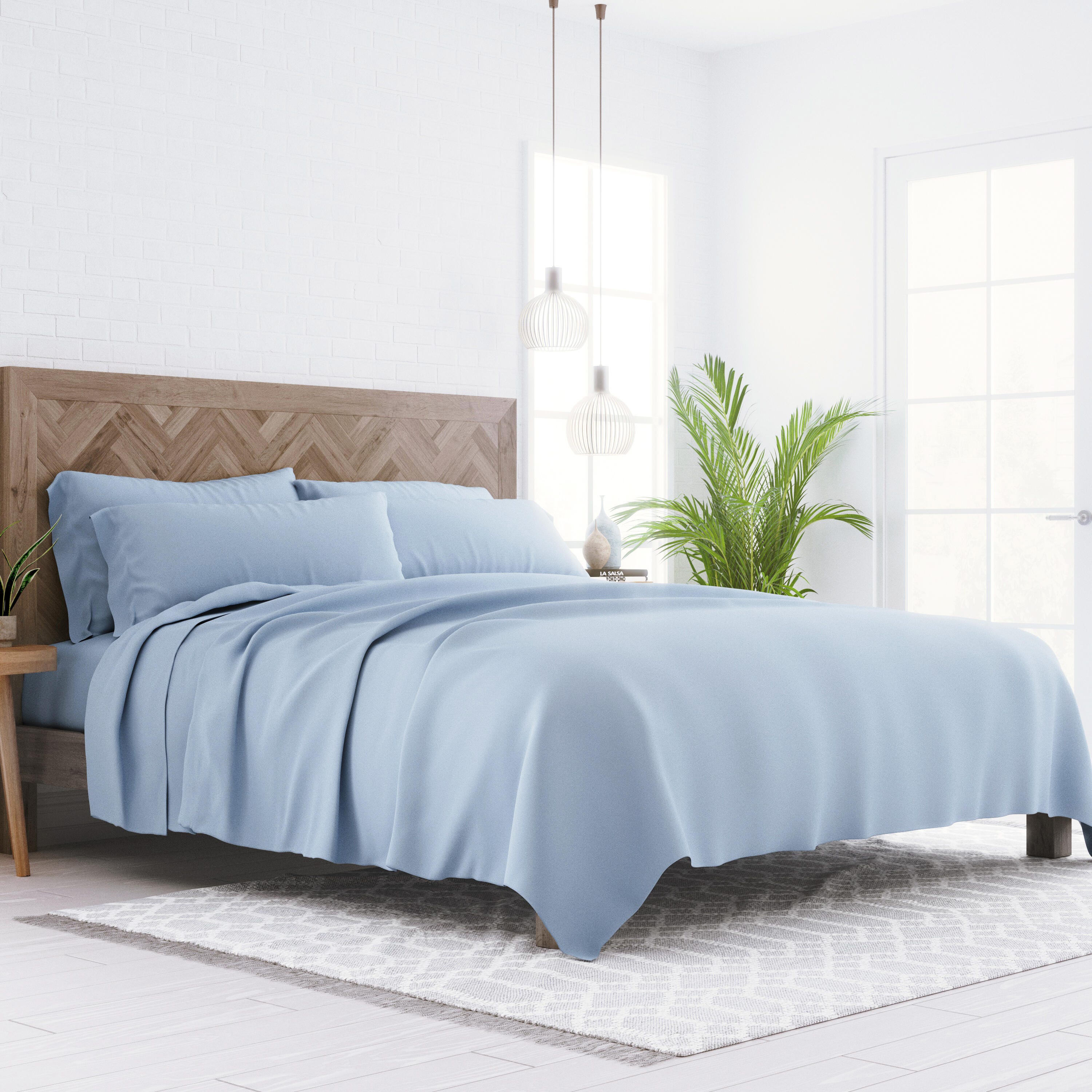 Home Collection Luxury Ultra Soft 4-Piece Twin XL Bed Sheet Set, Light Blue, large