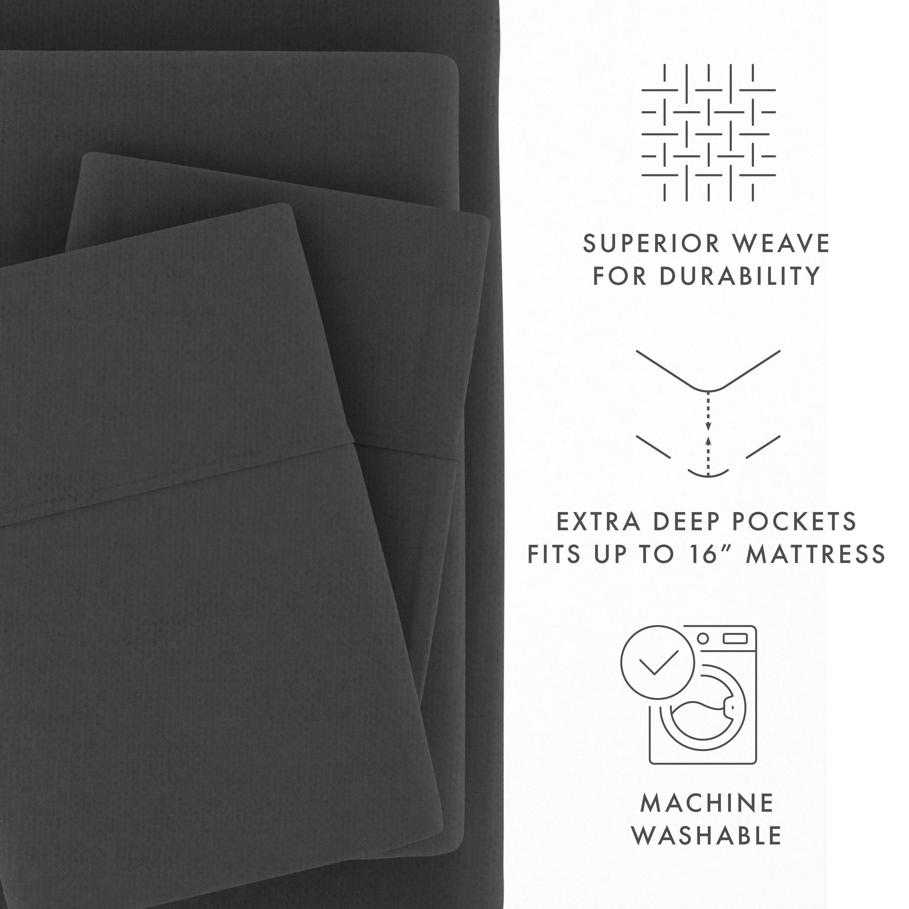 Home Collection Premium 4-Piece Ultra Soft Flannel King Bed Sheet Set, Charcoal, large