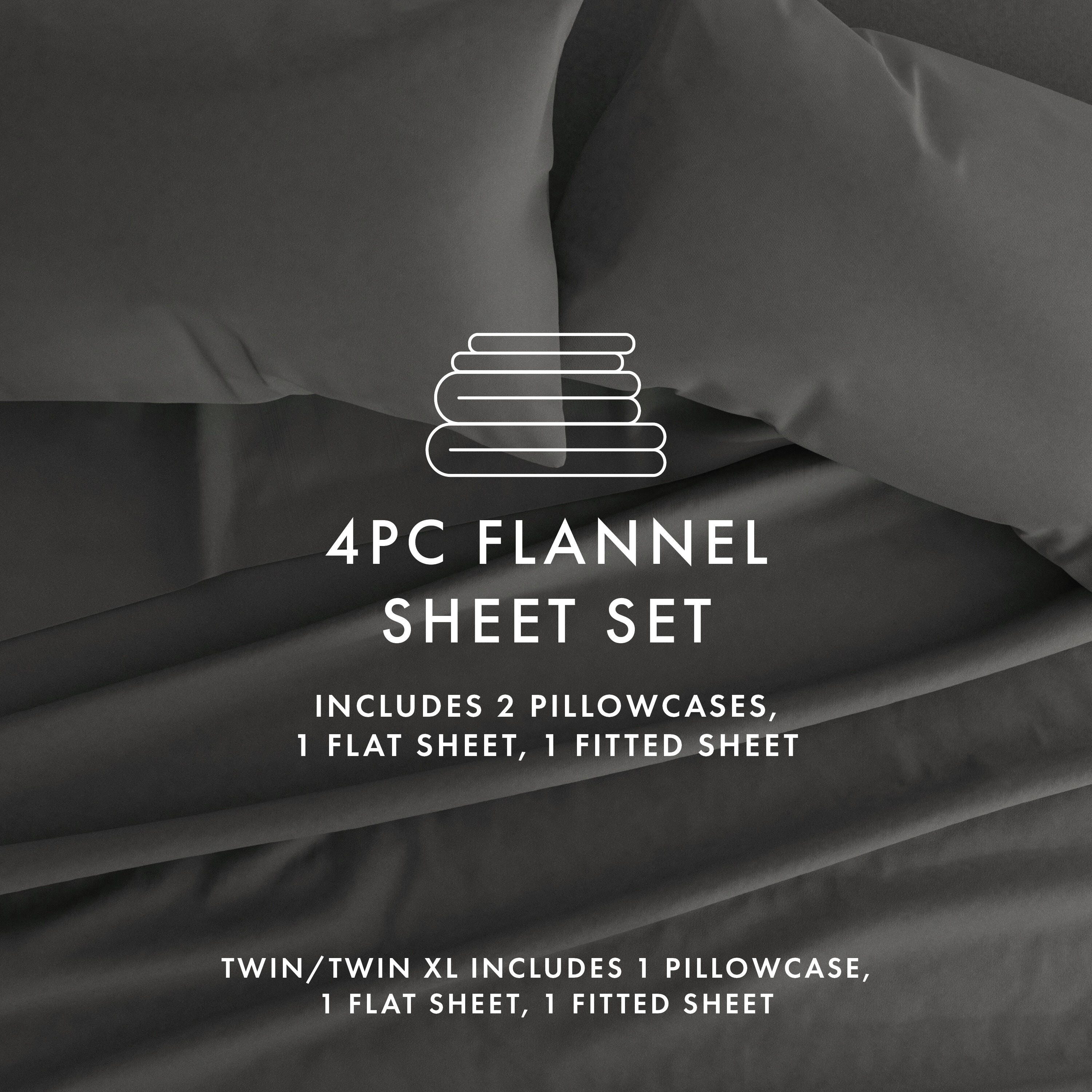 Home Collection Premium 4-Piece Ultra Soft Flannel King Bed Sheet Set, Charcoal, large