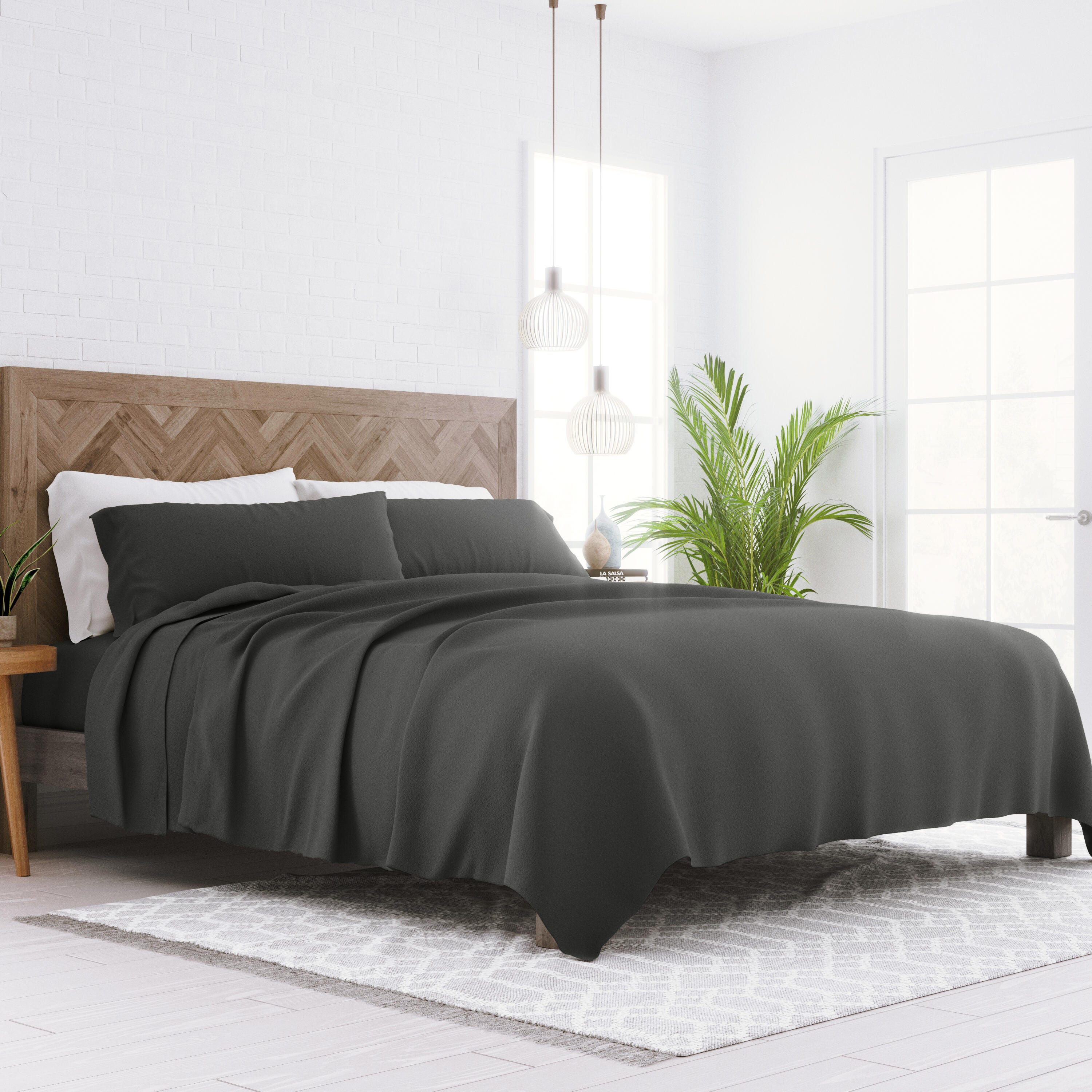 Home Collection Premium 4-Piece Ultra Soft Flannel Full Bed Sheet Set, Charcoal, large