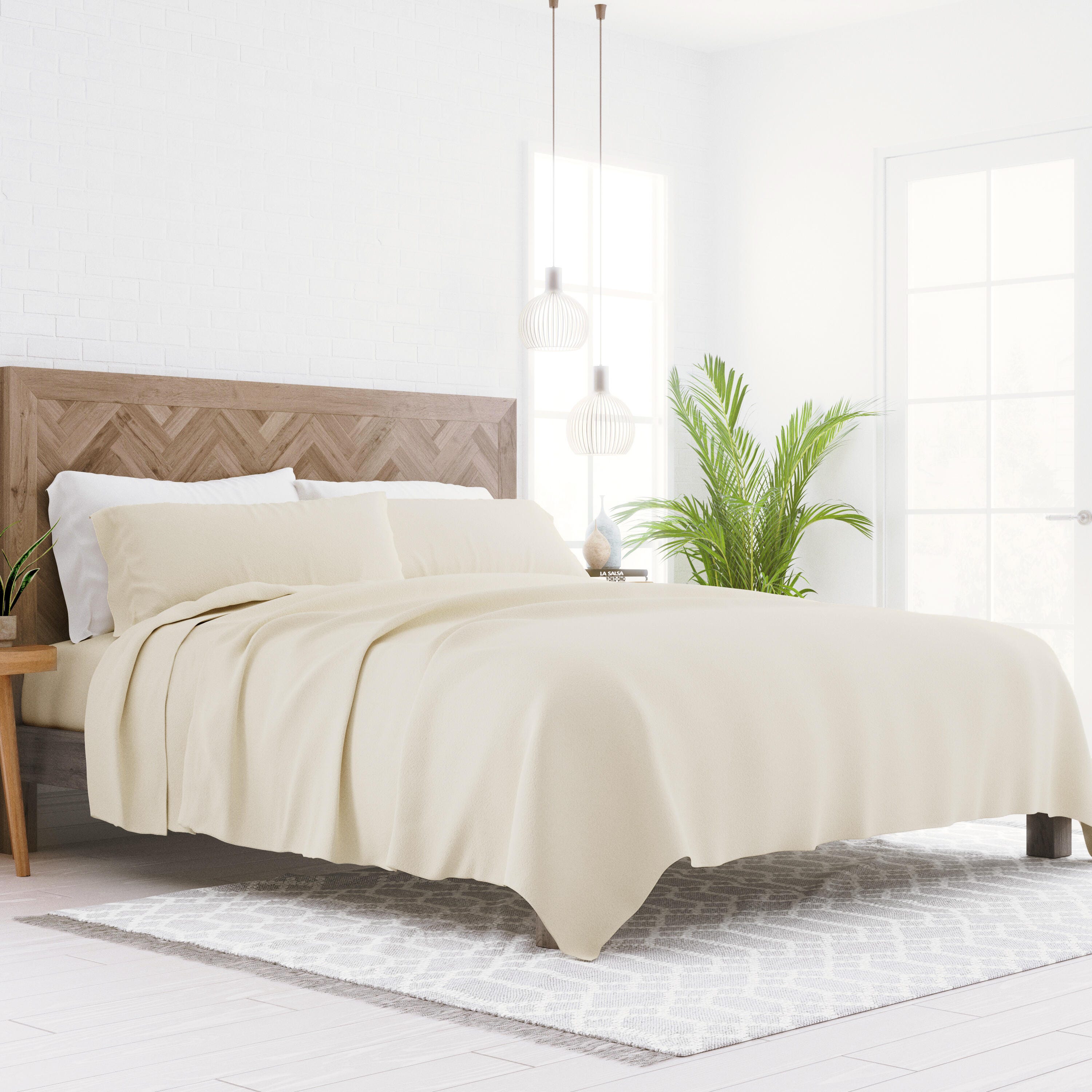 Home Collection Premium 4-Piece Ultra Soft Flannel Queen Bed Sheet Set, Ivory, large