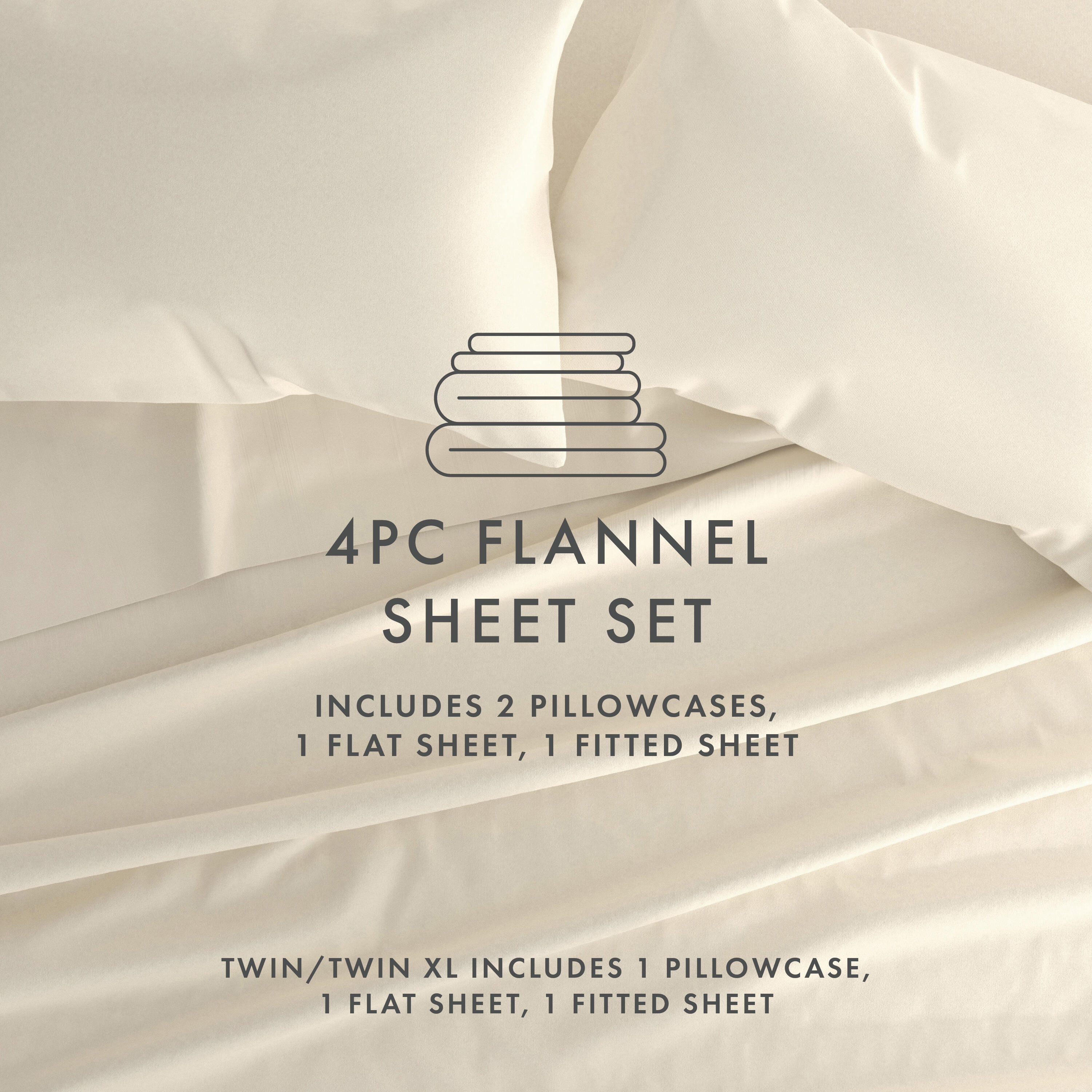 Home Collection Premium 4-Piece Ultra Soft Flannel Queen Bed Sheet Set, Ivory, large