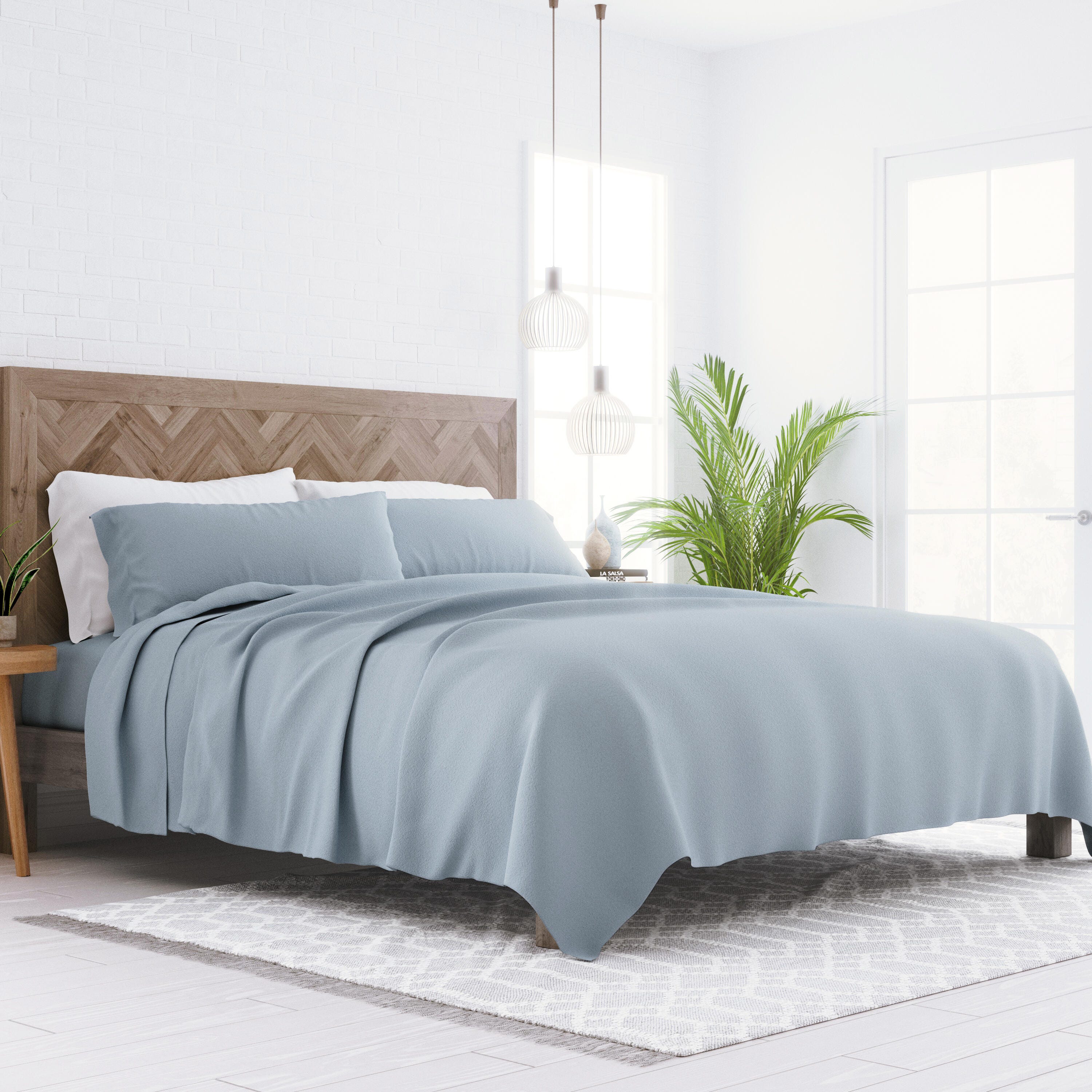 Home Collection Premium 4-Piece Ultra Soft Flannel Full Bed Sheet Set, Light Navy, large
