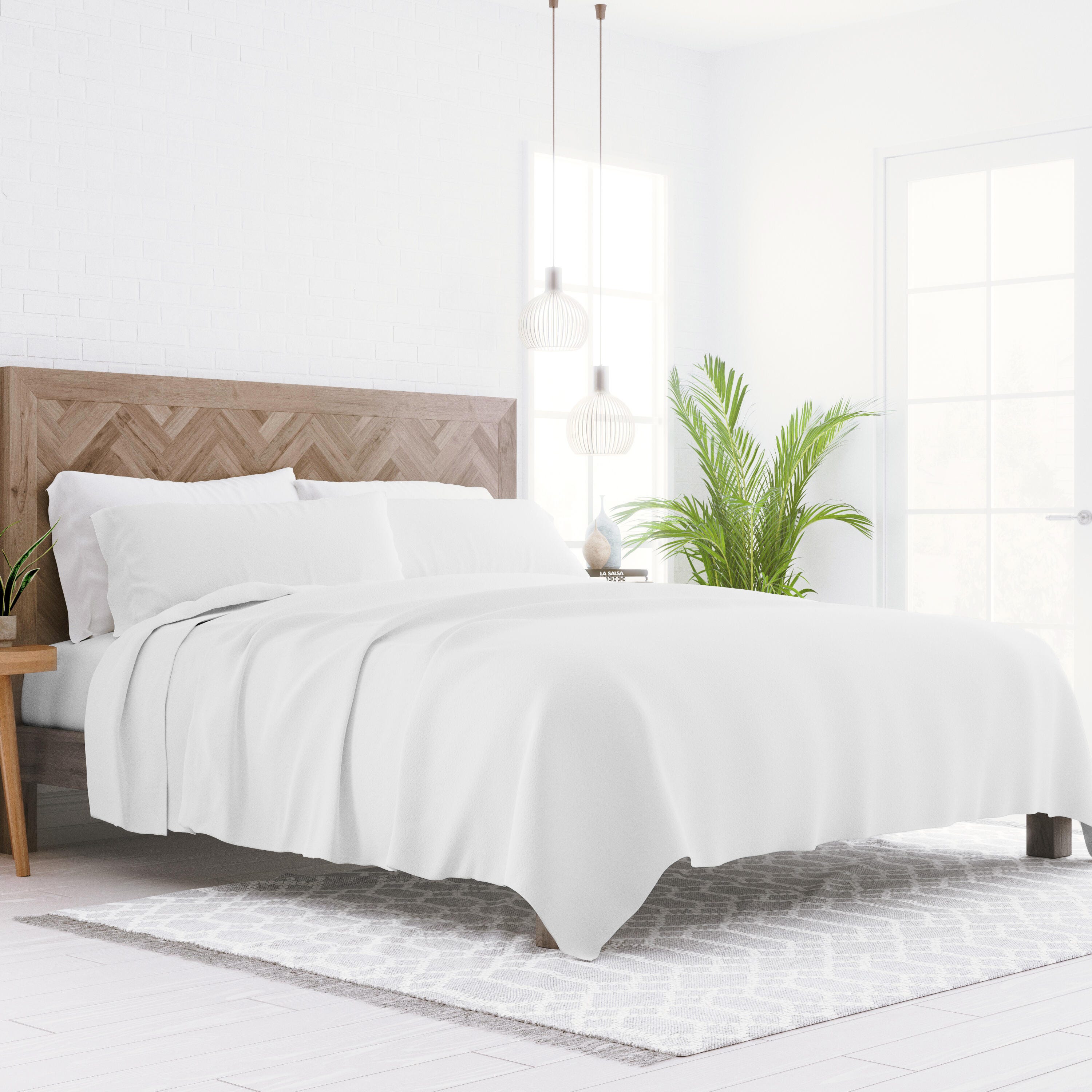Home Collection Premium 4-Piece Ultra Soft Flannel Full Bed Sheet Set, White, large
