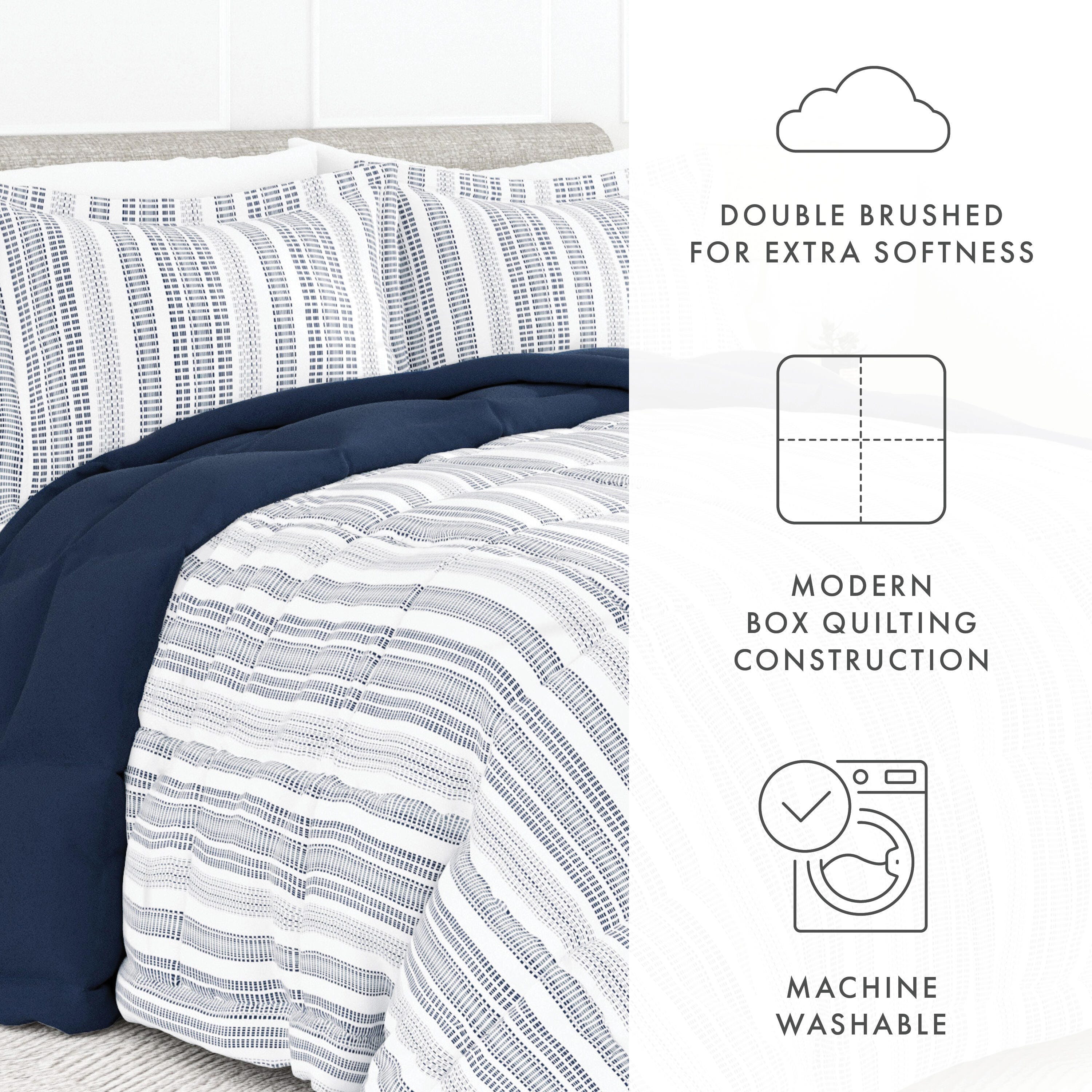 Home Collection Premium Down Alternative Farmhouse Dreams Reversible King Comforter Set, Navy, large