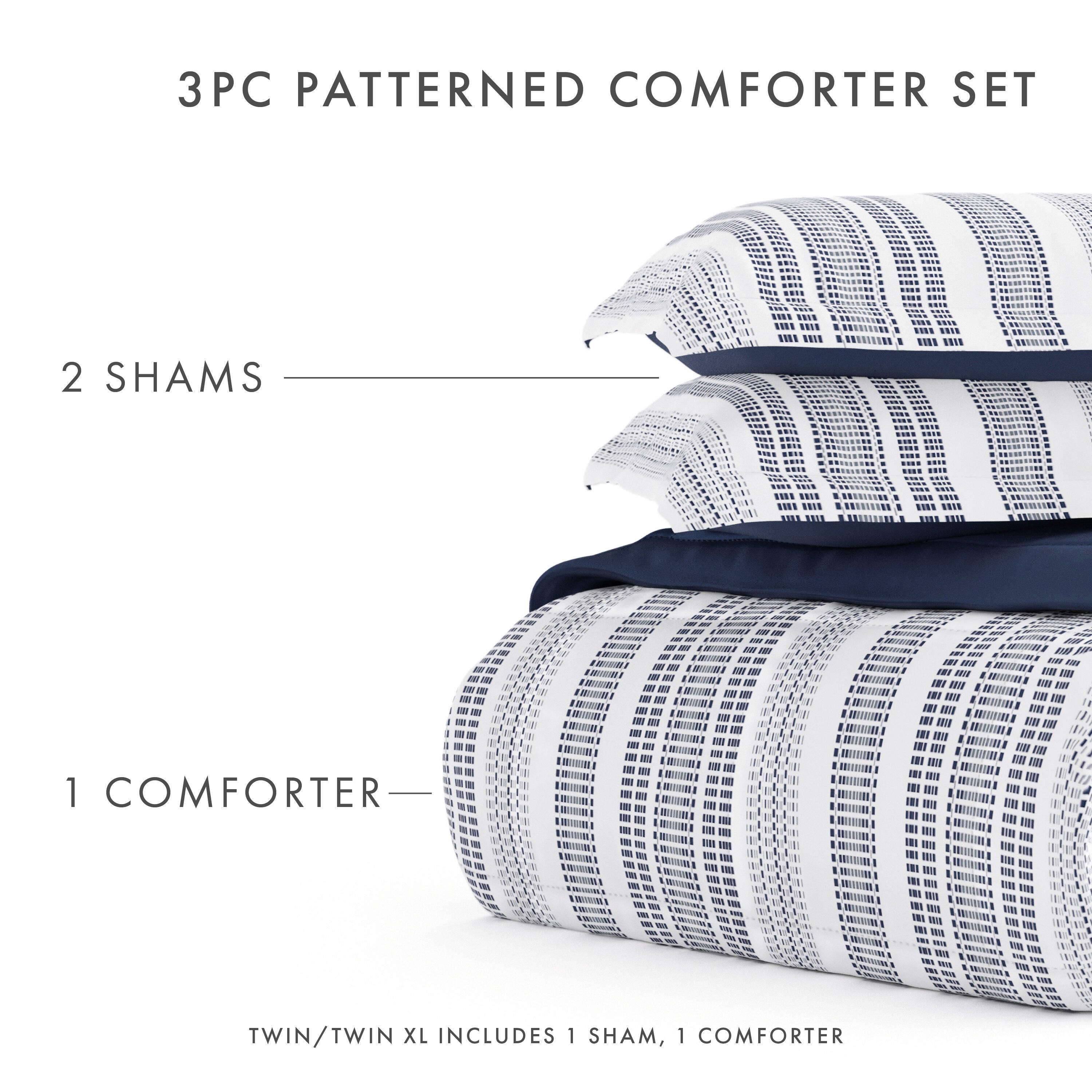Home Collection Premium Down Alternative Farmhouse Dreams Reversible Queen Comforter Set, Navy, large