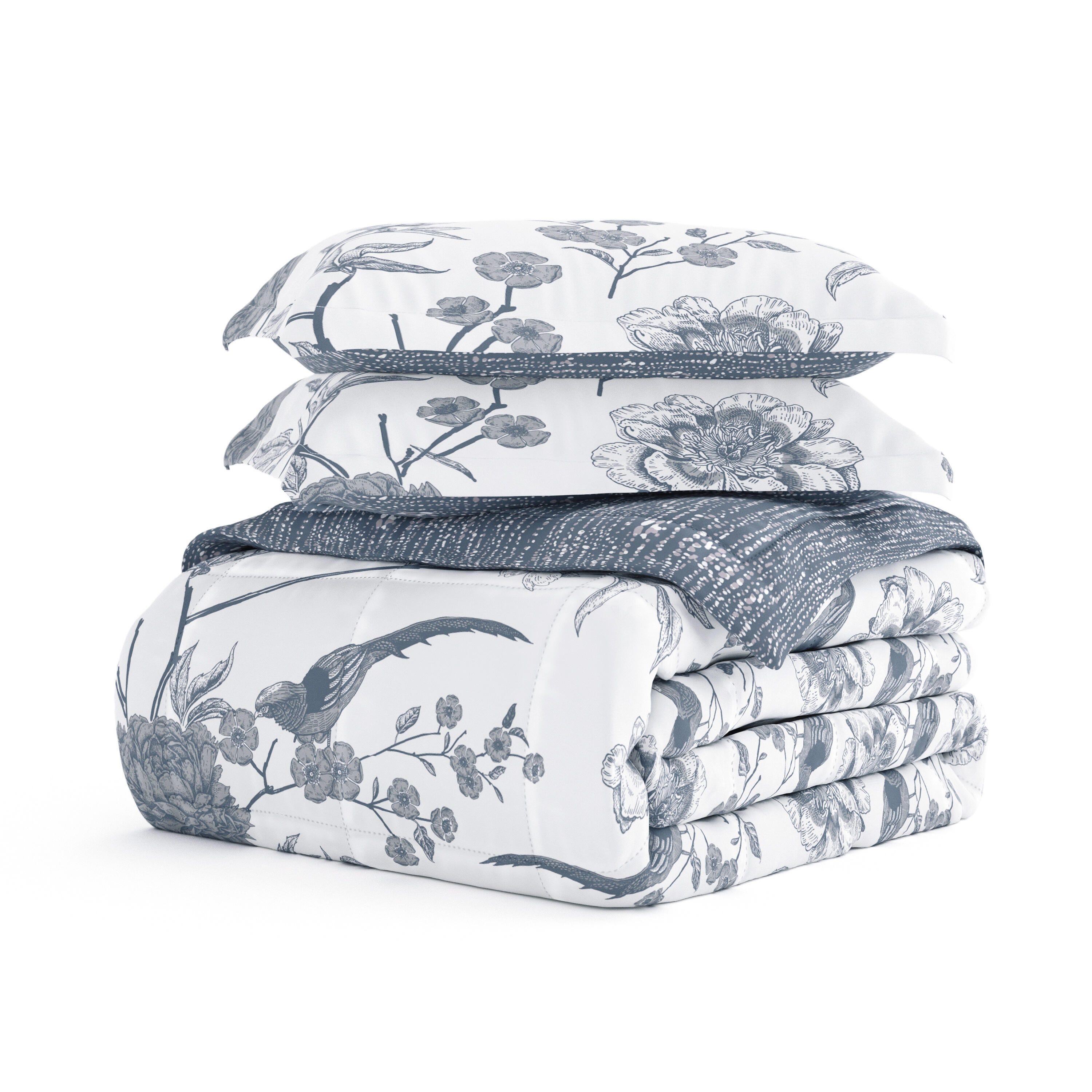 Home Collection Premium Down Alternative Molly Botanicals Reversible King Comforter Set, Light Blue, large