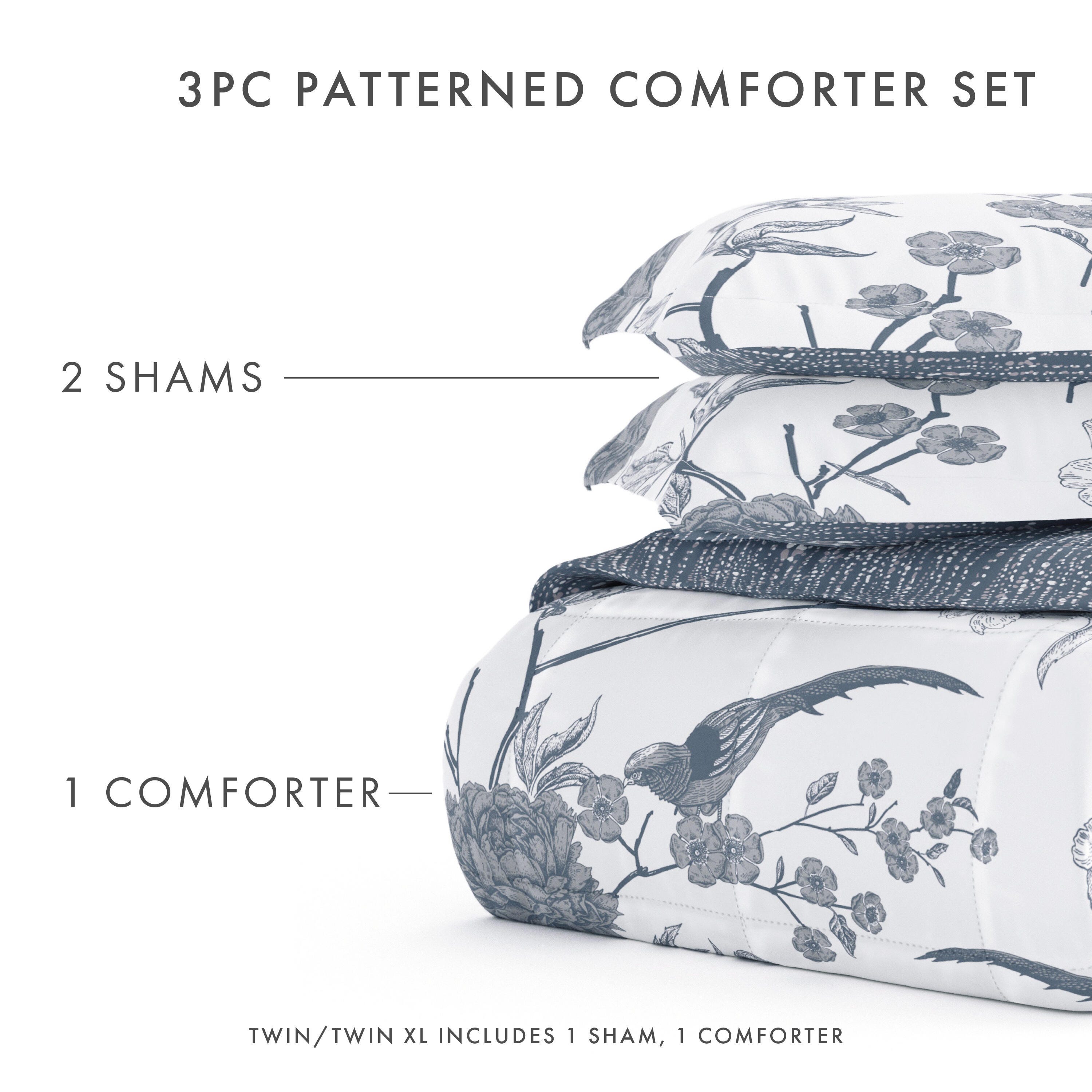 Home Collection Premium Down Alternative Molly Botanicals Reversible Queen Comforter Set, Light Blue, large