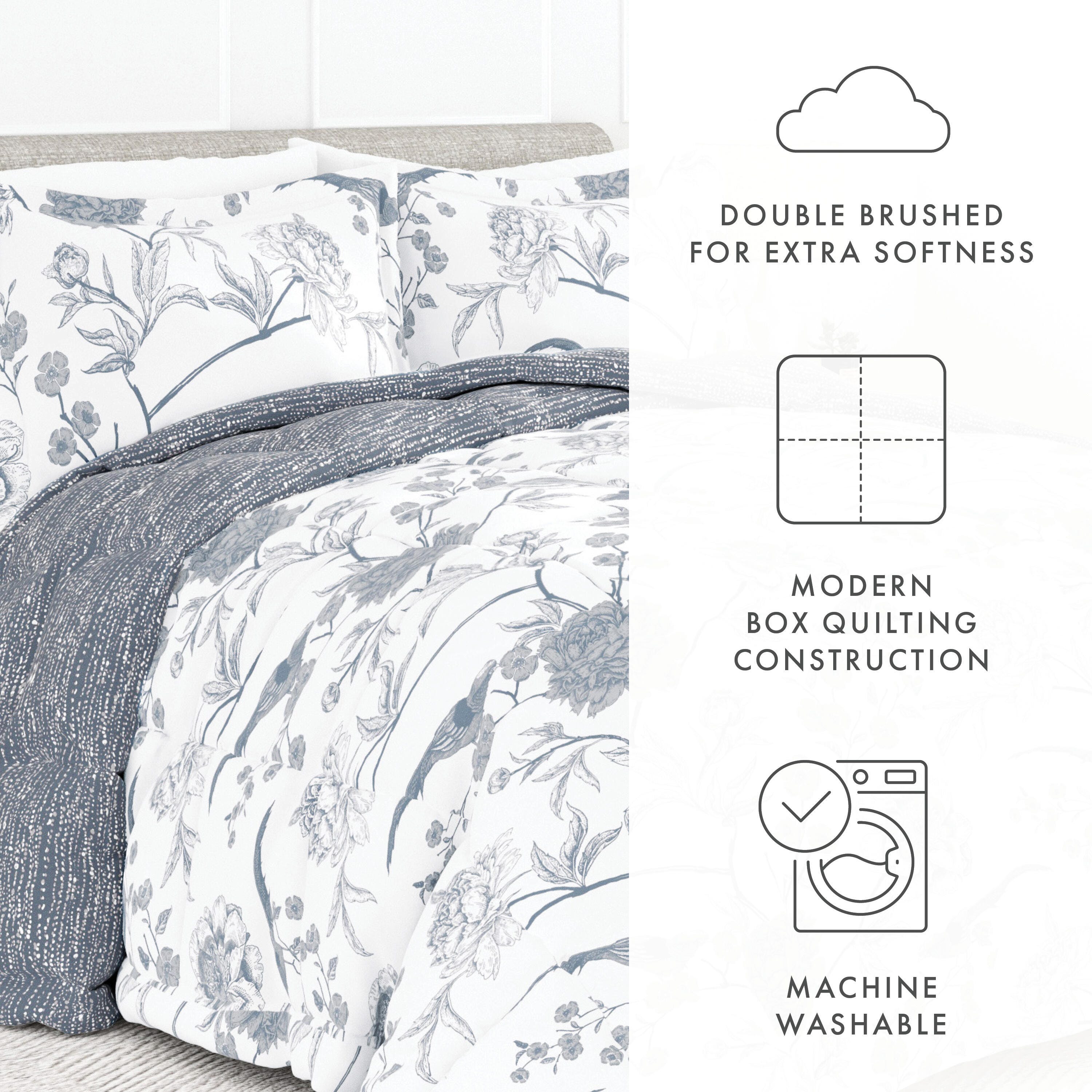 Home Collection Premium Down Alternative Molly Botanicals Reversible Twin Comforter Set, Light Blue, large