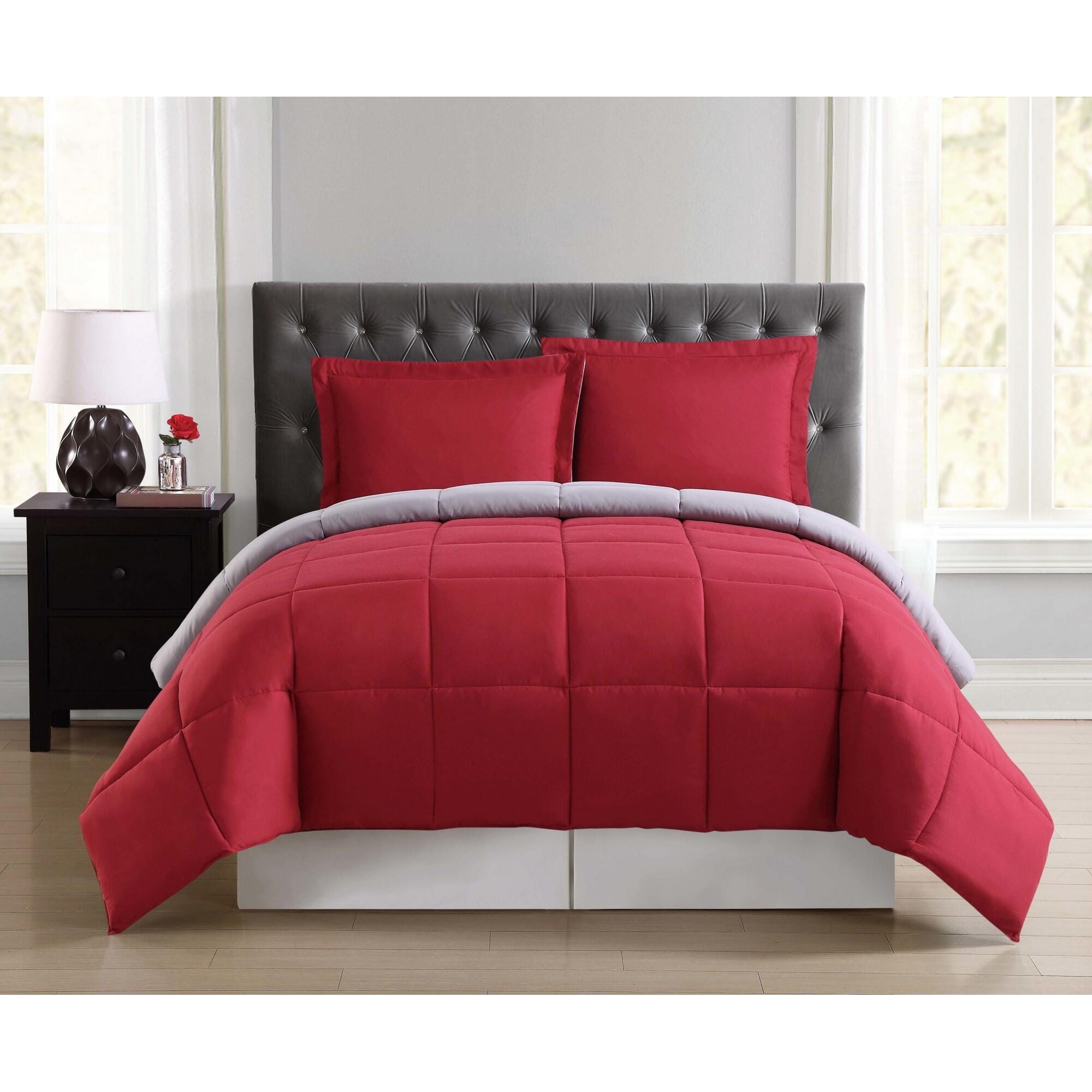 Truly Soft Everyday Reversible 3-Piece King Comforter Set, Burgundy/Gray, large