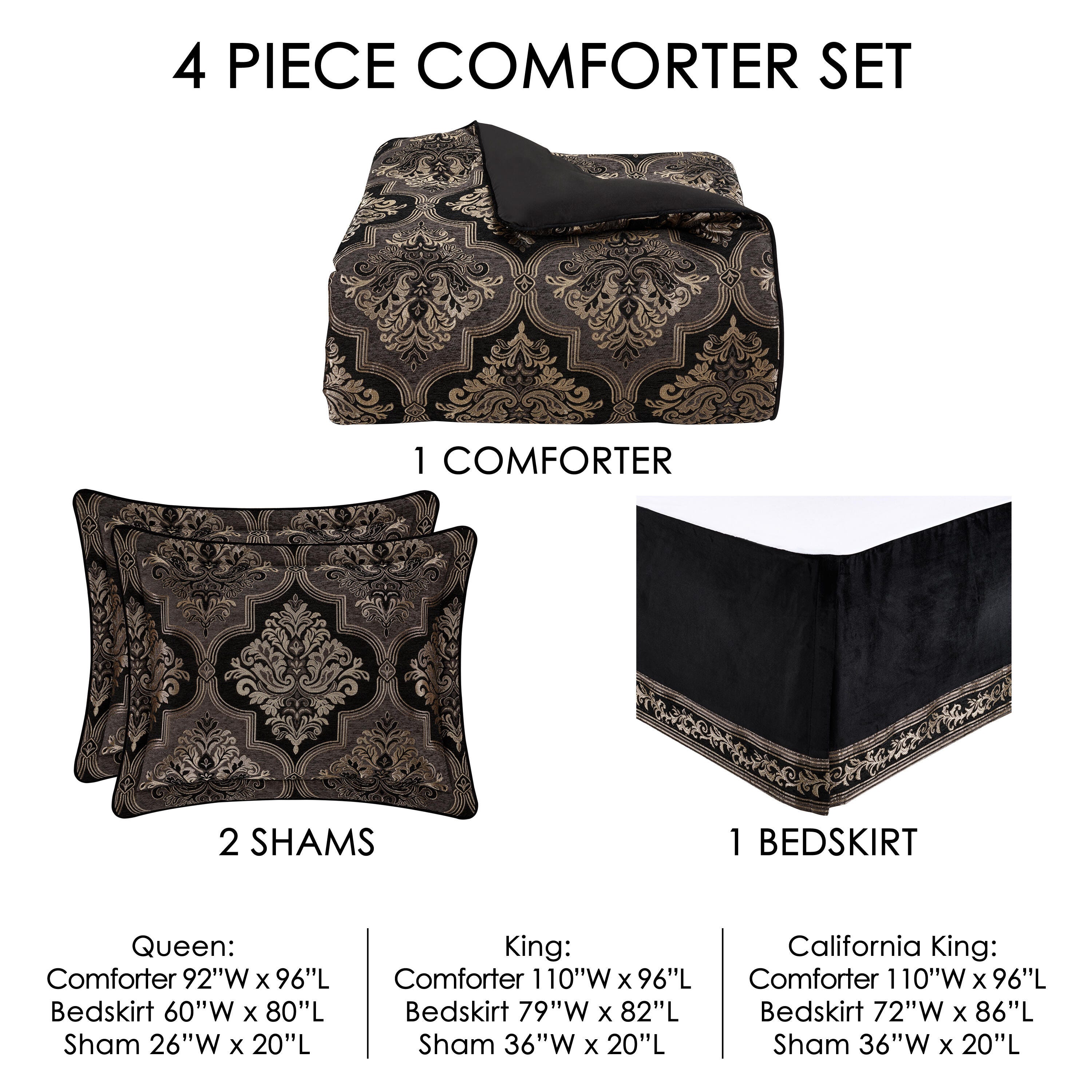 J.Queen New York Windham 4 Piece Piece Comforter Set, Black, large