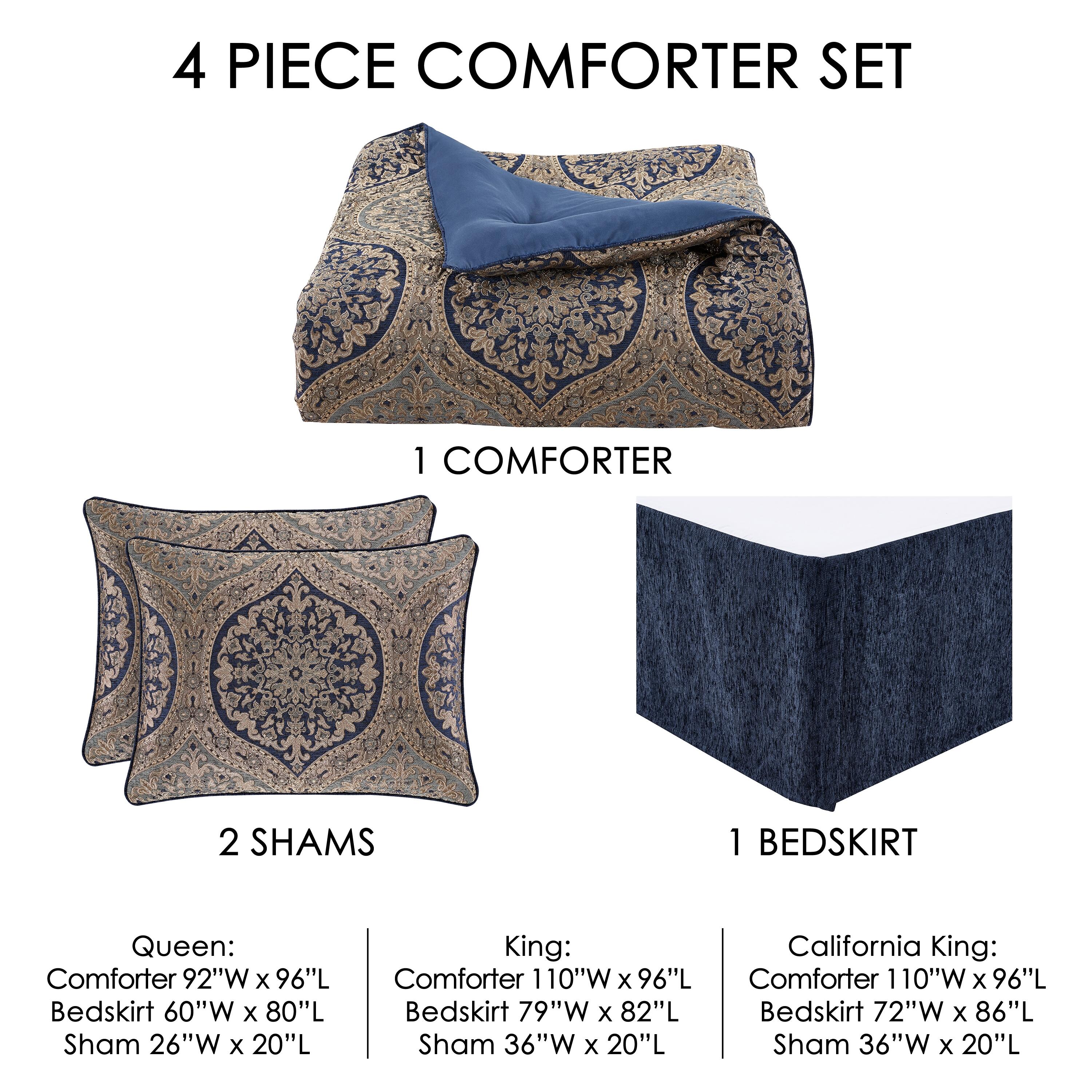J.Queen New York Botticelli 4 Piece Piece Comforter Set, Navy, large