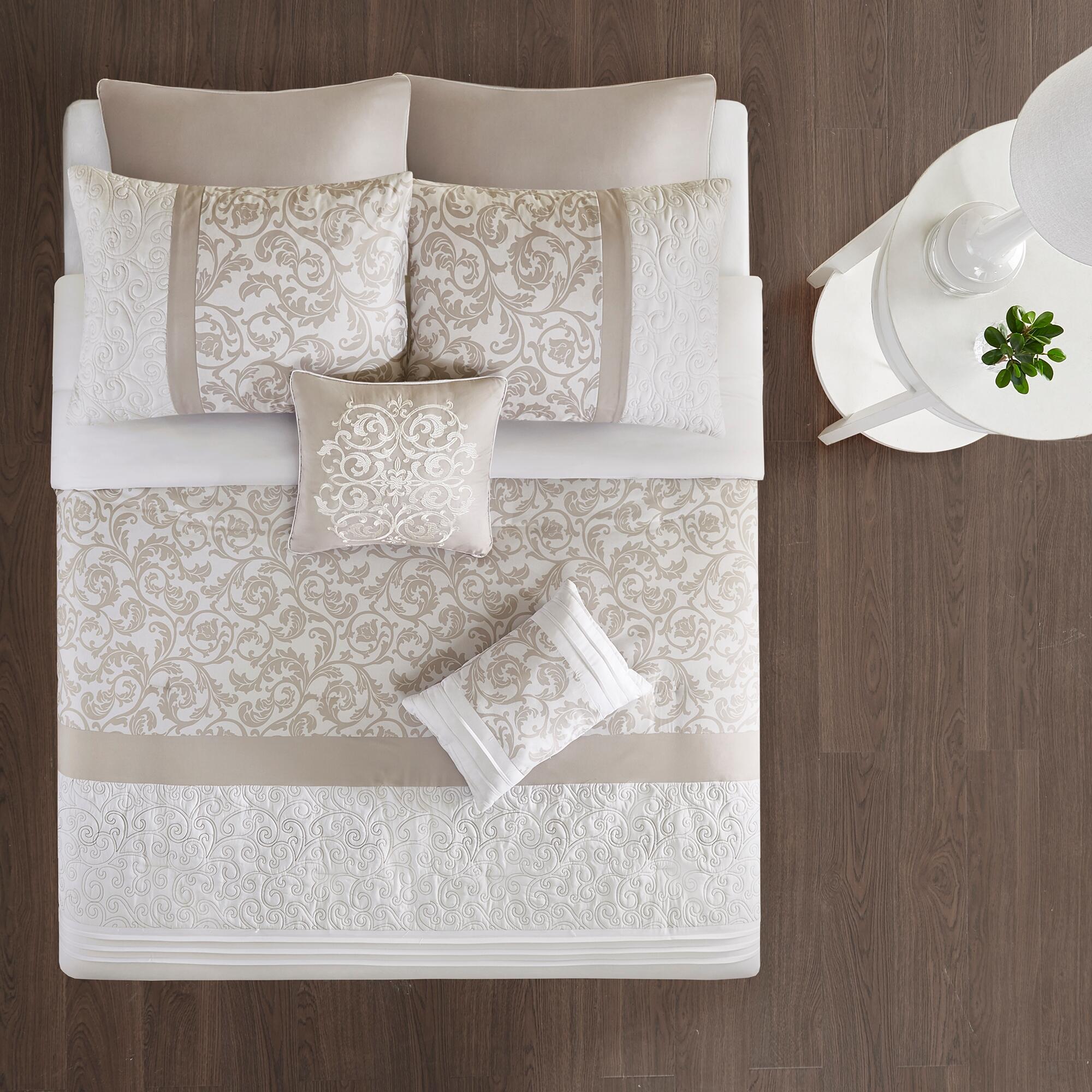 JLA Home Ramsey Embroidered 8 Piece California King Comforter Set, Neutral, large