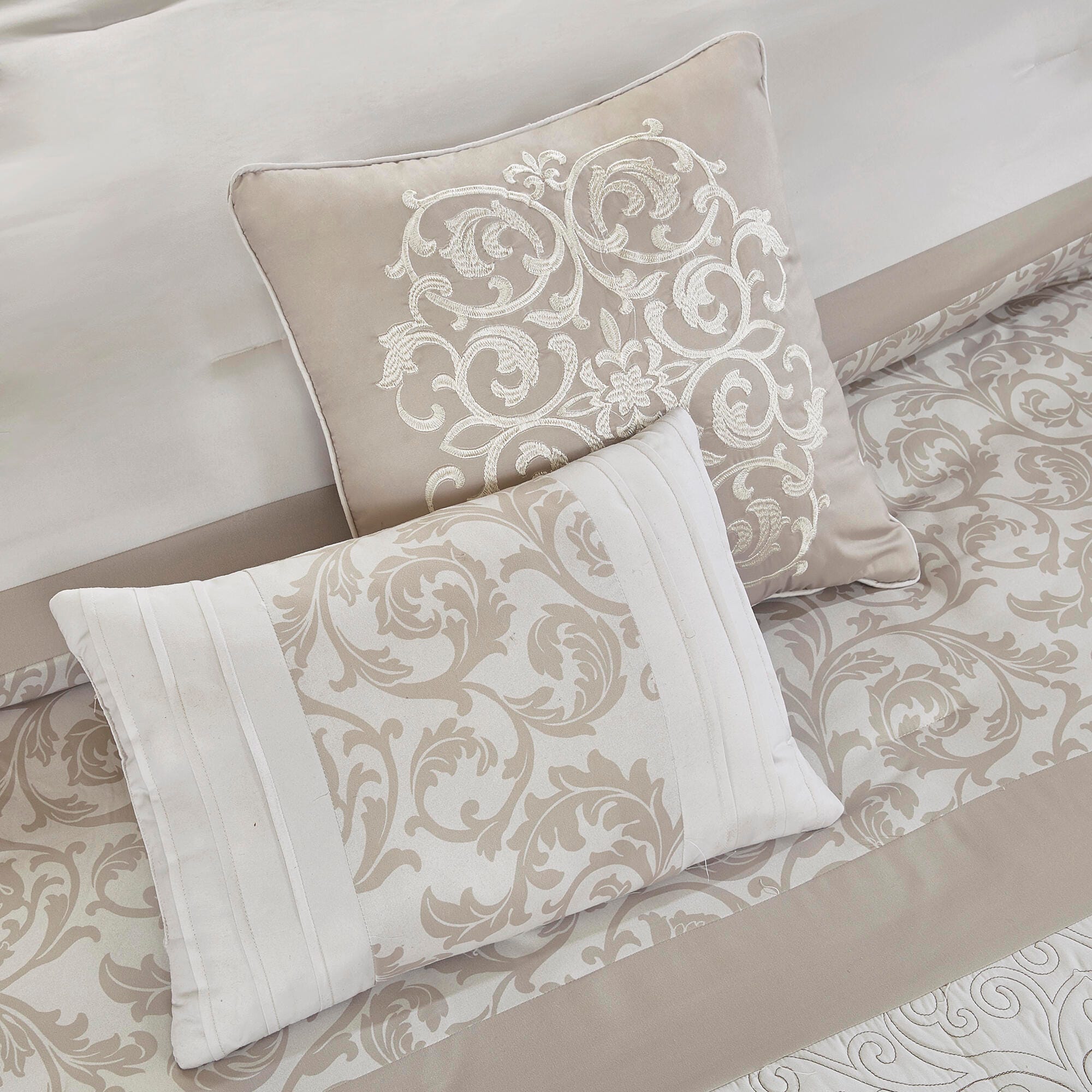 JLA Home Ramsey Embroidered 8 Piece California King Comforter Set, Neutral, large
