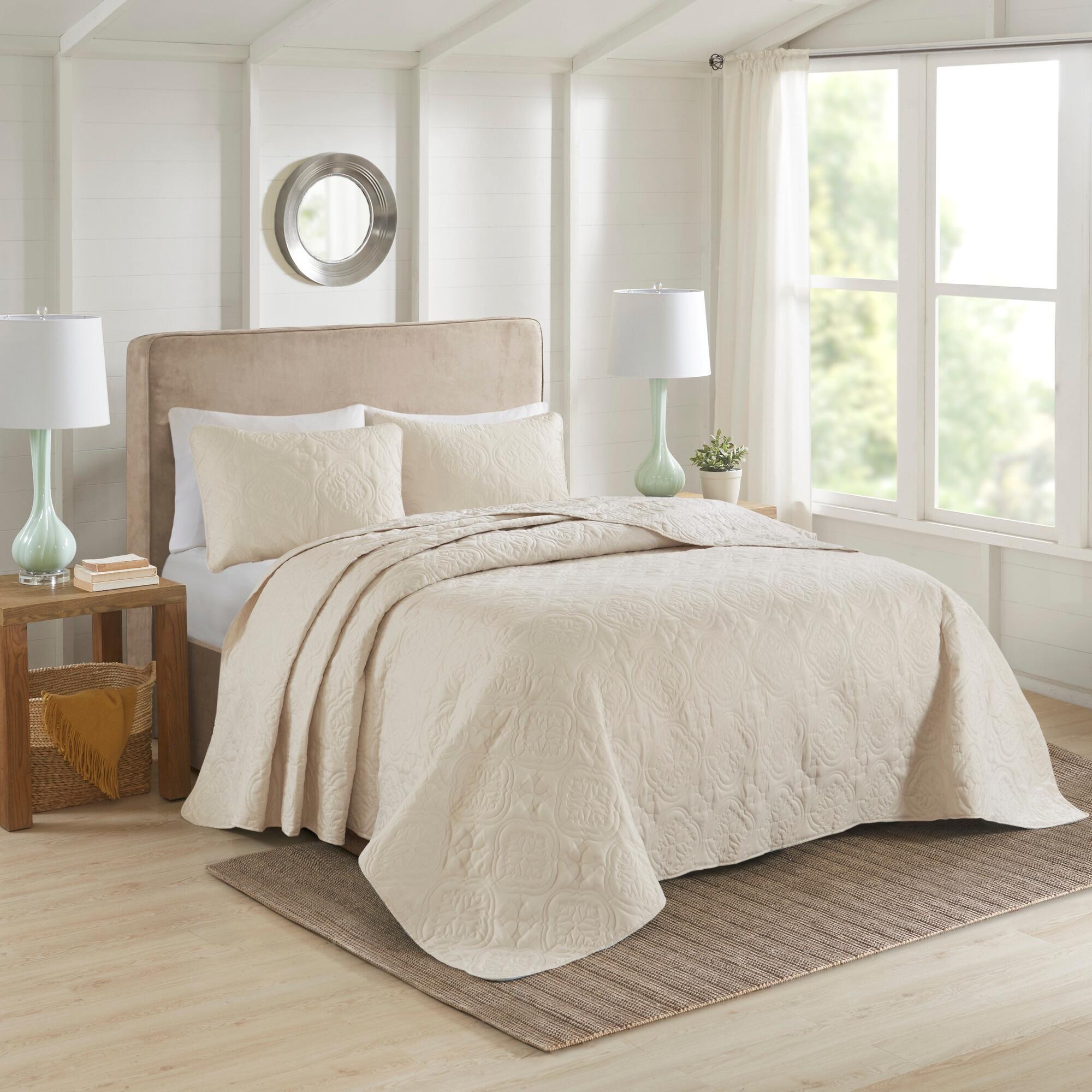 JLA Home Oakley 3 Piece Reversible Bedspread Set, Cream, large