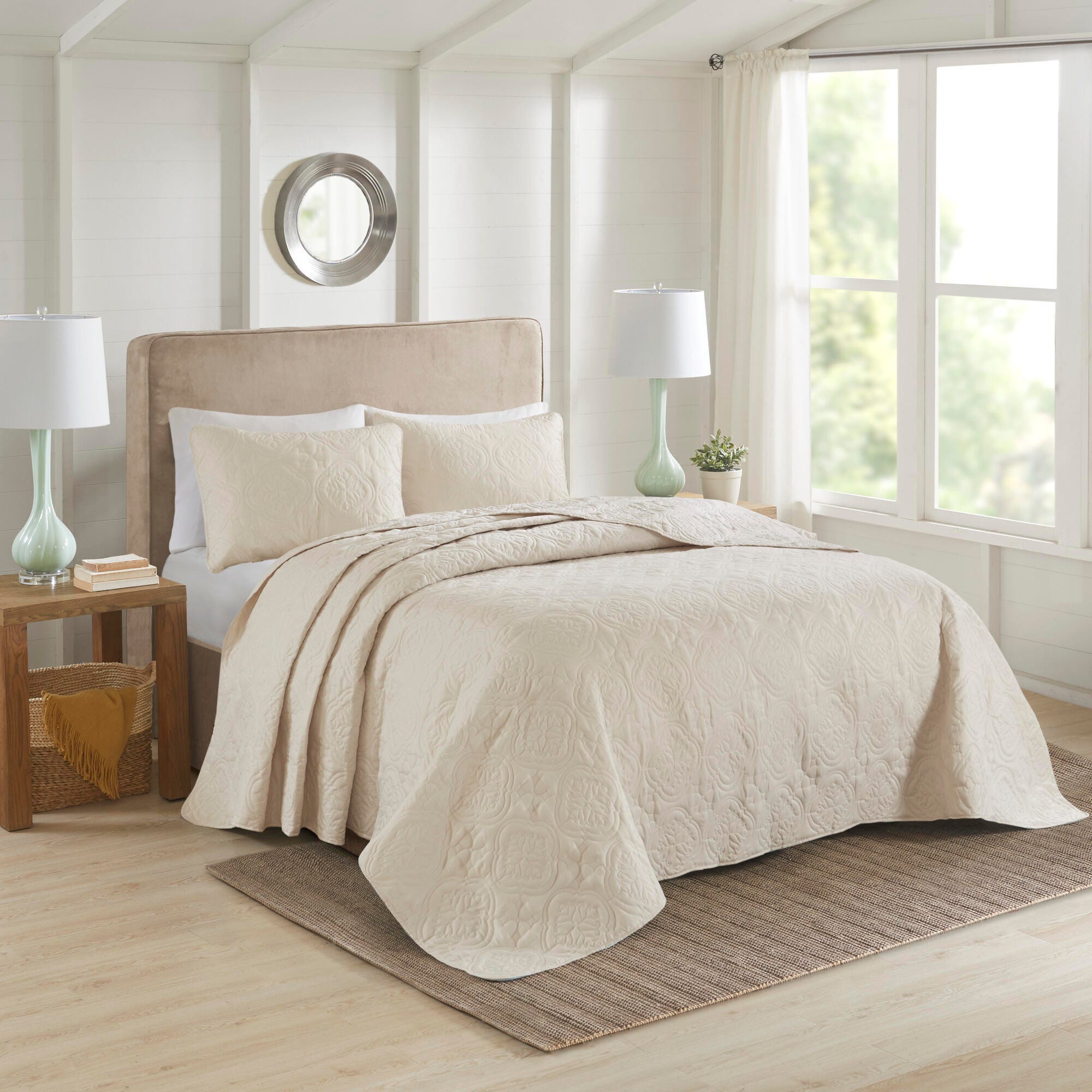 JLA Home Oakley 3 Piece Reversible Bedspread Set, Cream, large