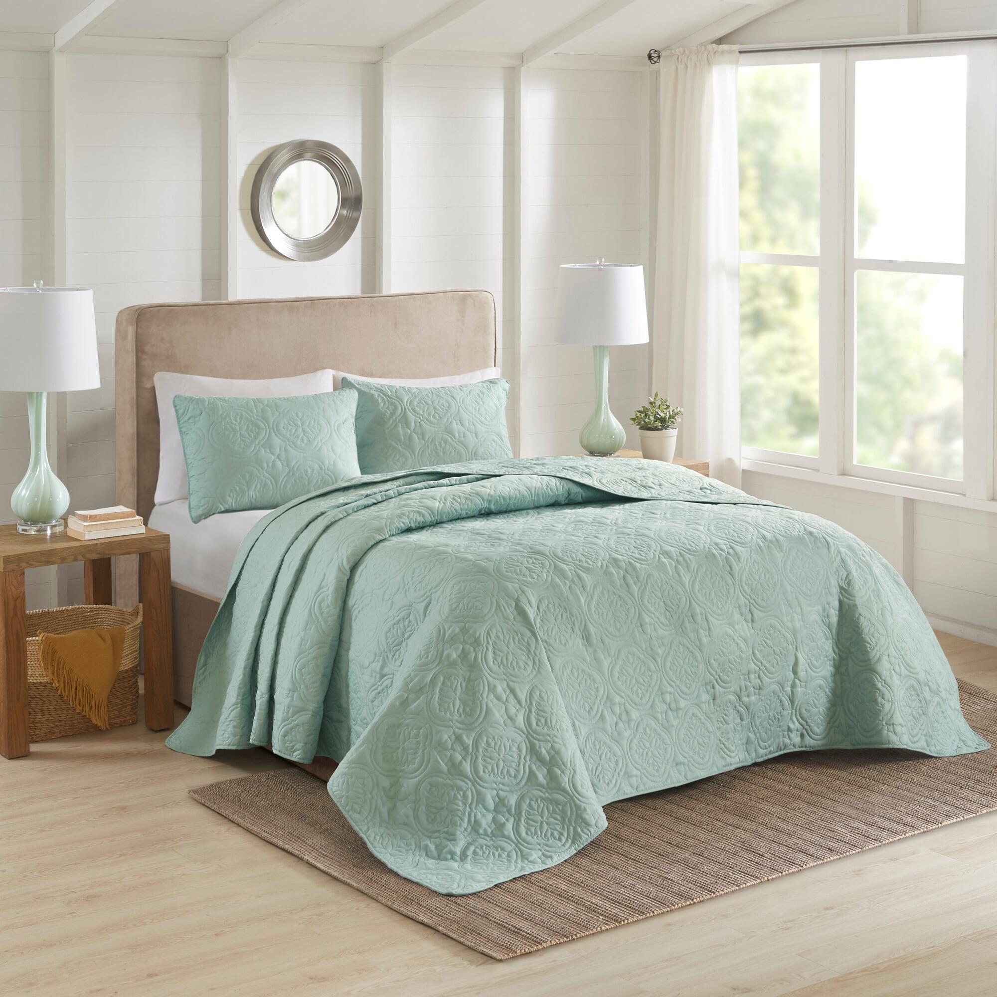 JLA Home Oakley 3 Piece Reversible Bedspread Set, Seafoam, large