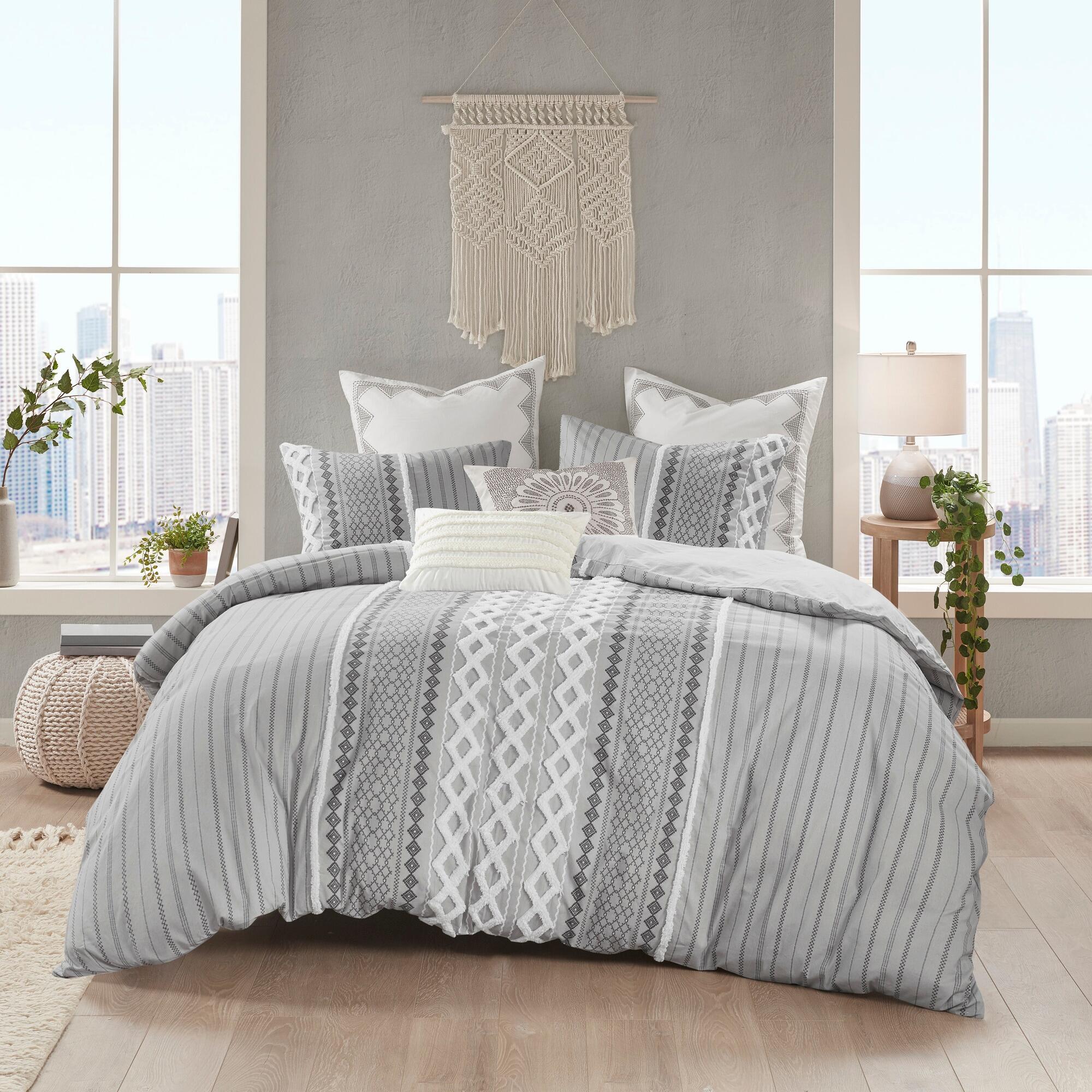 JLA Home Imani Cotton King/Cal King Duvet Cover Set, Gray, rollover