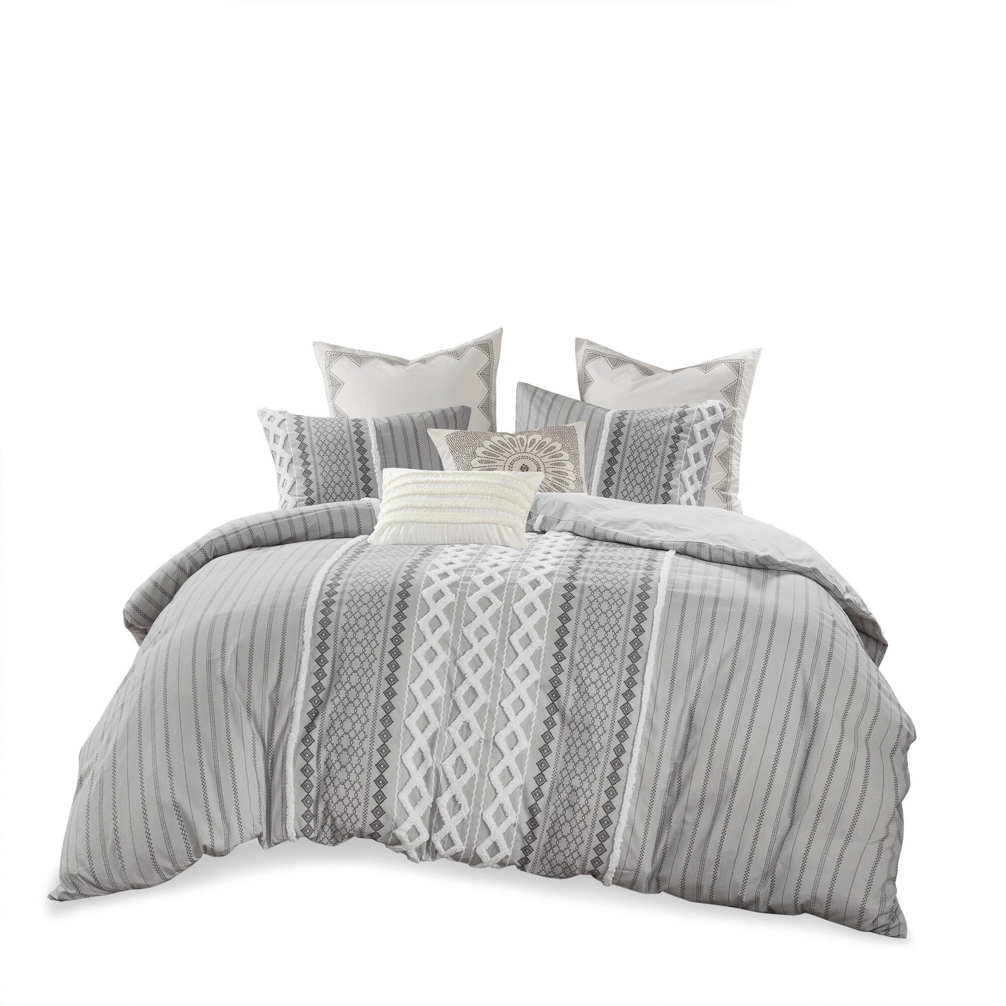 JLA Home Imani Cotton King/Cal King Duvet Cover Set, Gray, large