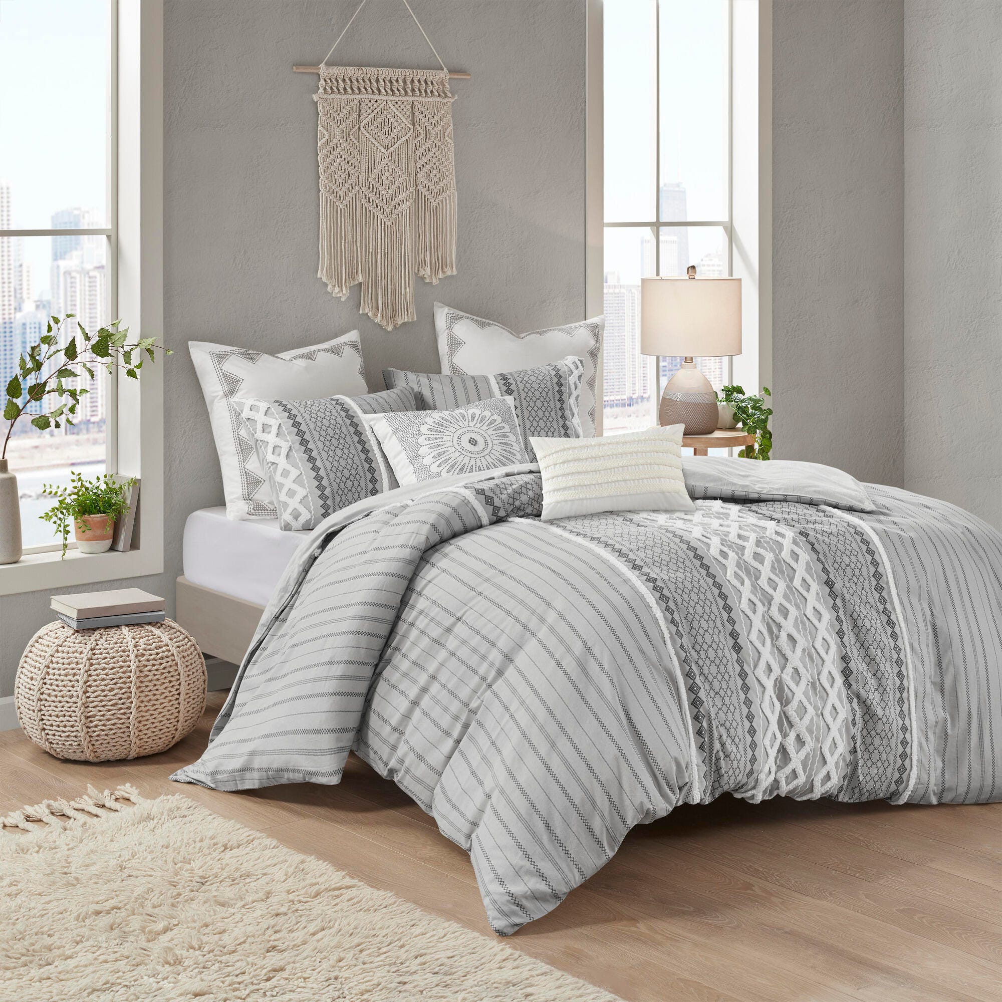 JLA Home Imani Cotton King/Cal King Duvet Cover Set, Gray, large