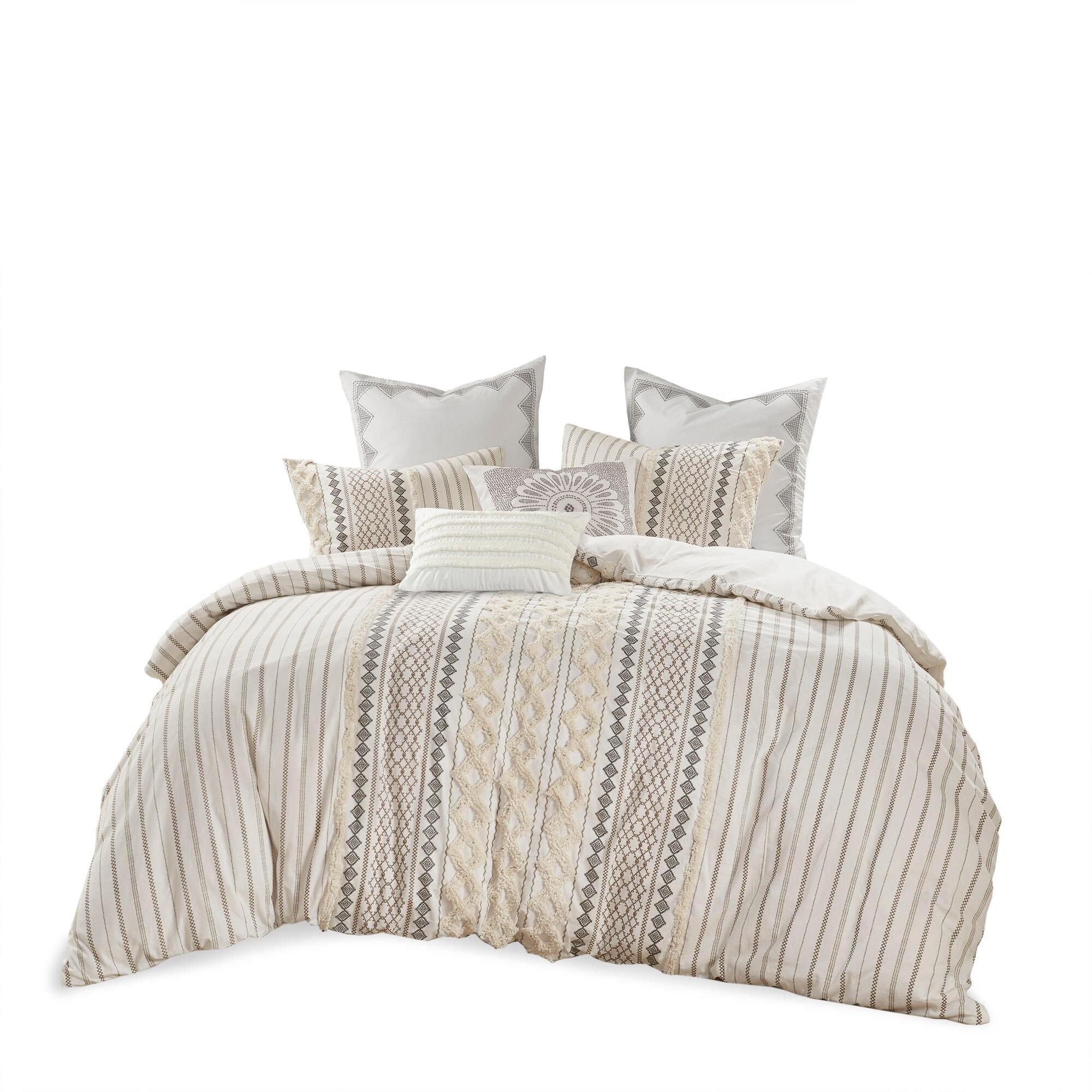 JLA Home Imani Cotton Full/Queen Duvet Cover Set, Ivory, large