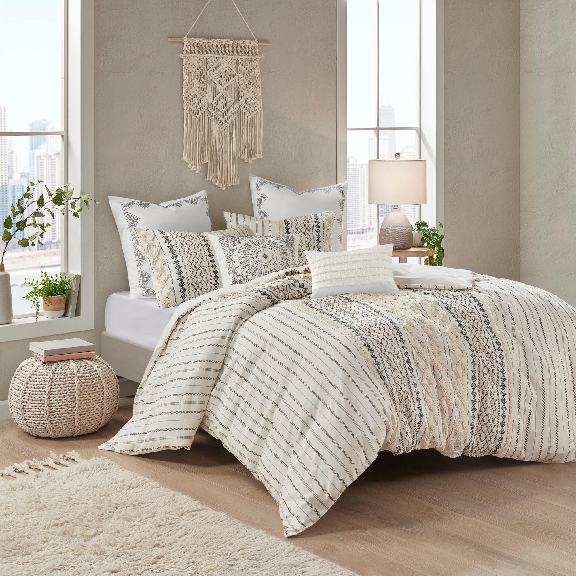 JLA Home Imani Cotton King/Cal King Duvet Cover Set, Ivory, large