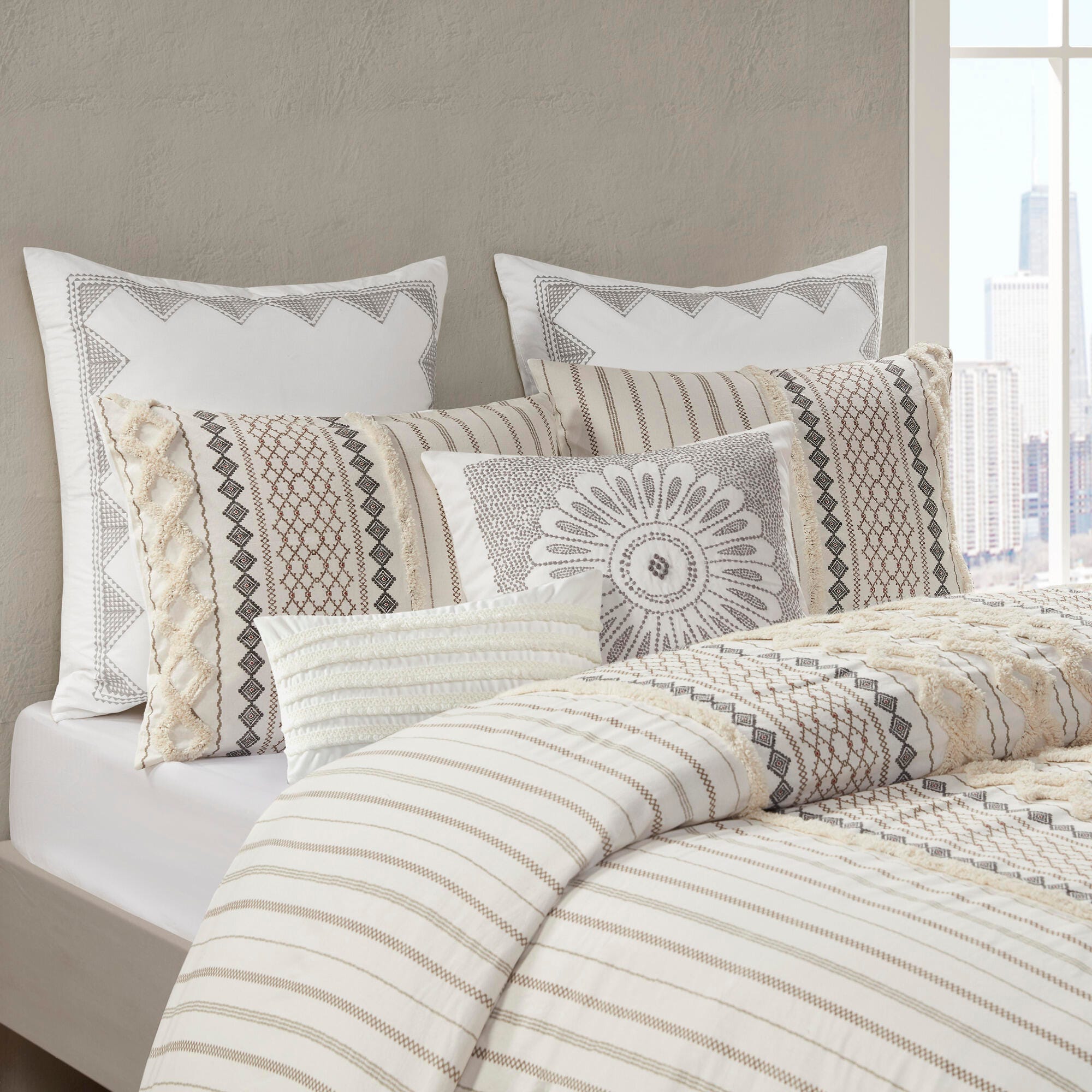 JLA Home Imani Cotton King/Cal King Duvet Cover Set, Ivory, large