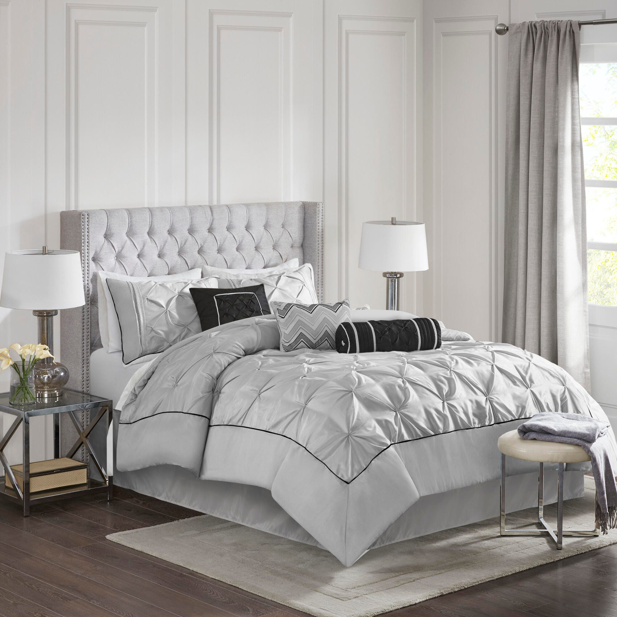 JLA Home Laurel Comforter Set, Gray, large