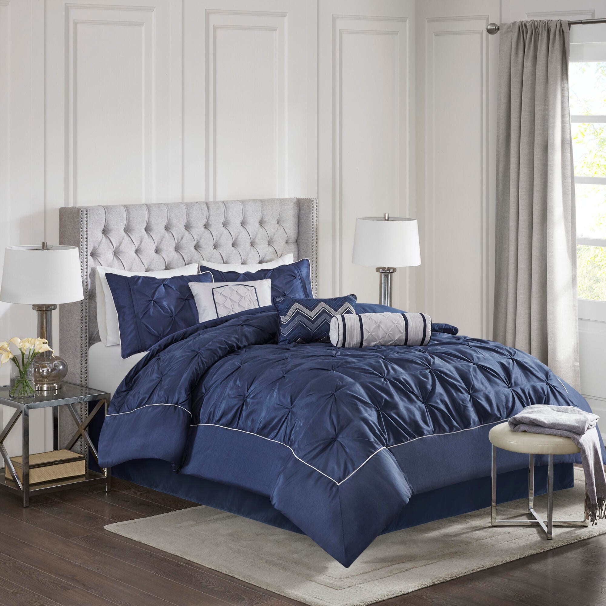 JLA Home Laurel Comforter Set, Navy, large