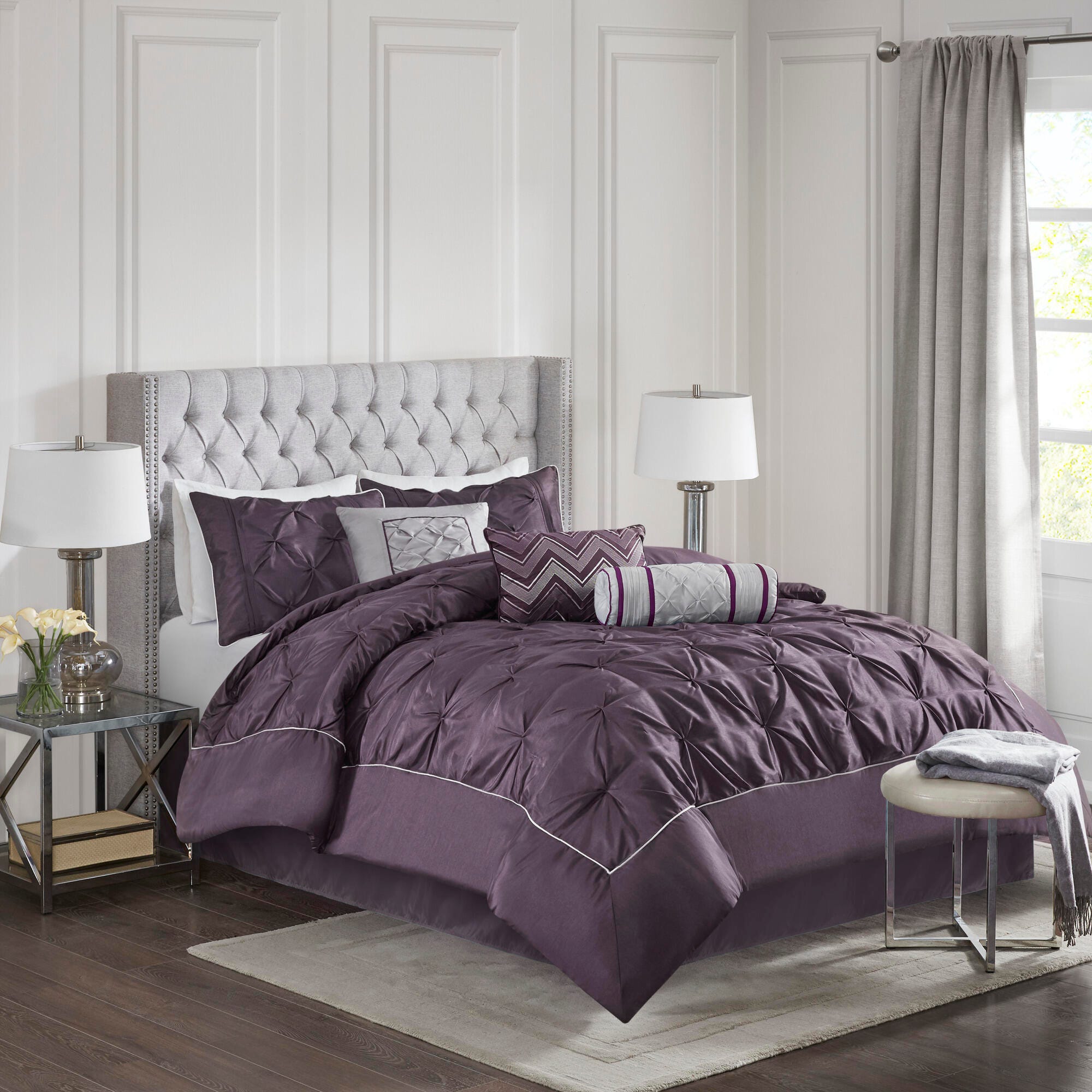 JLA Home Laurel Comforter Set, Plum, large