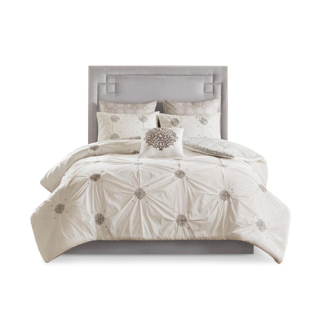 Alicia 6 Piece Embroidered Cotton Reversible Full/Queen Comforter Set