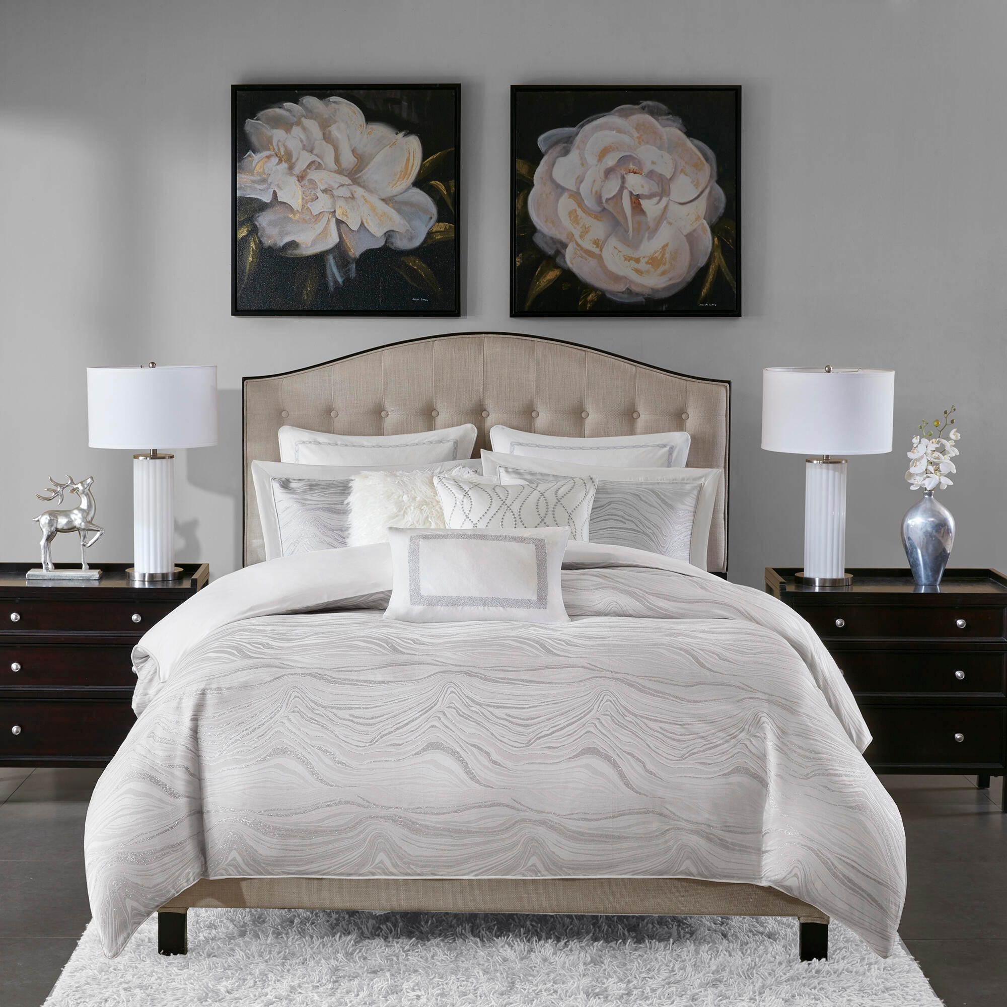 JLA Home Hollywood Glam Comforter Set, White, large