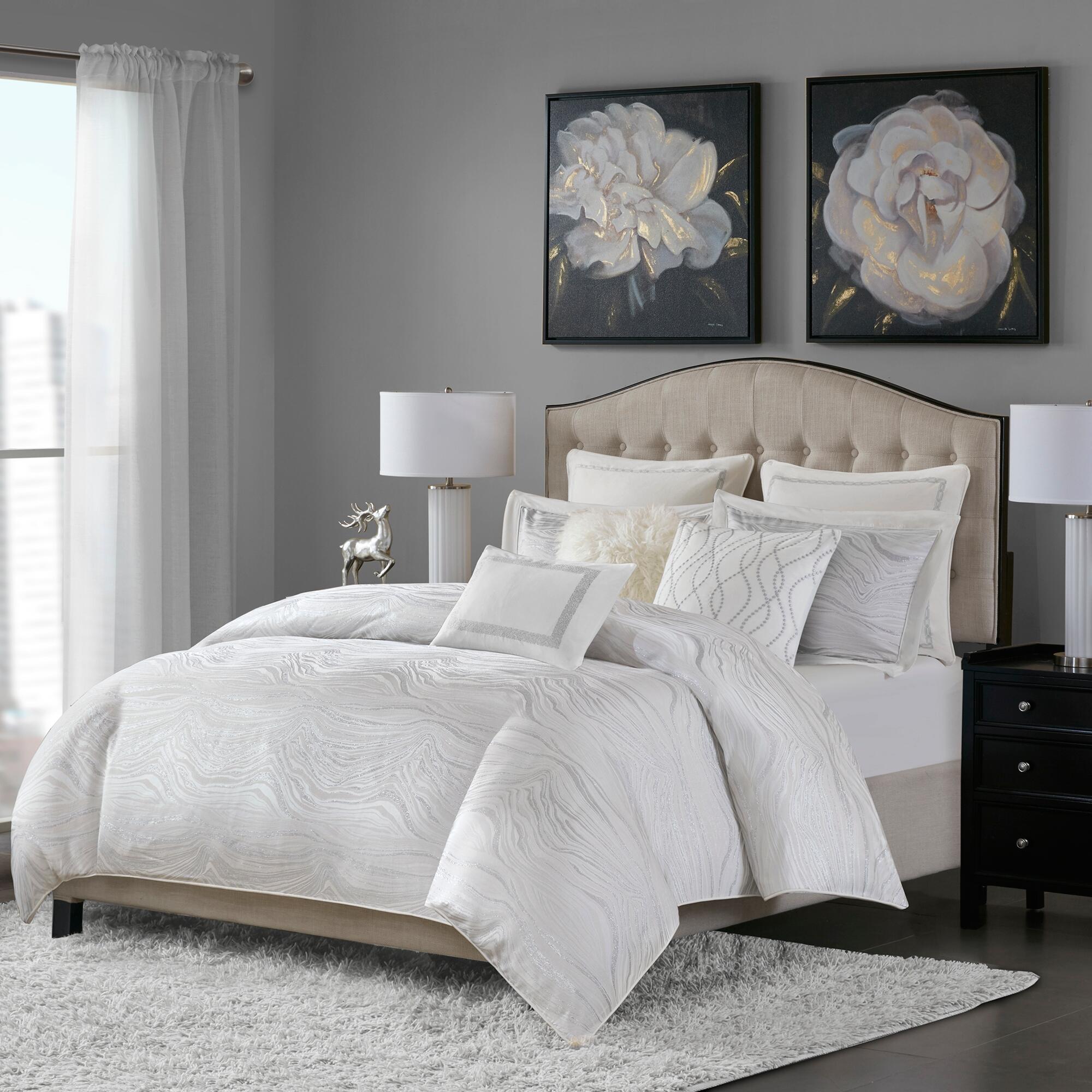 JLA Home Hollywood Glam Comforter Set, White, large