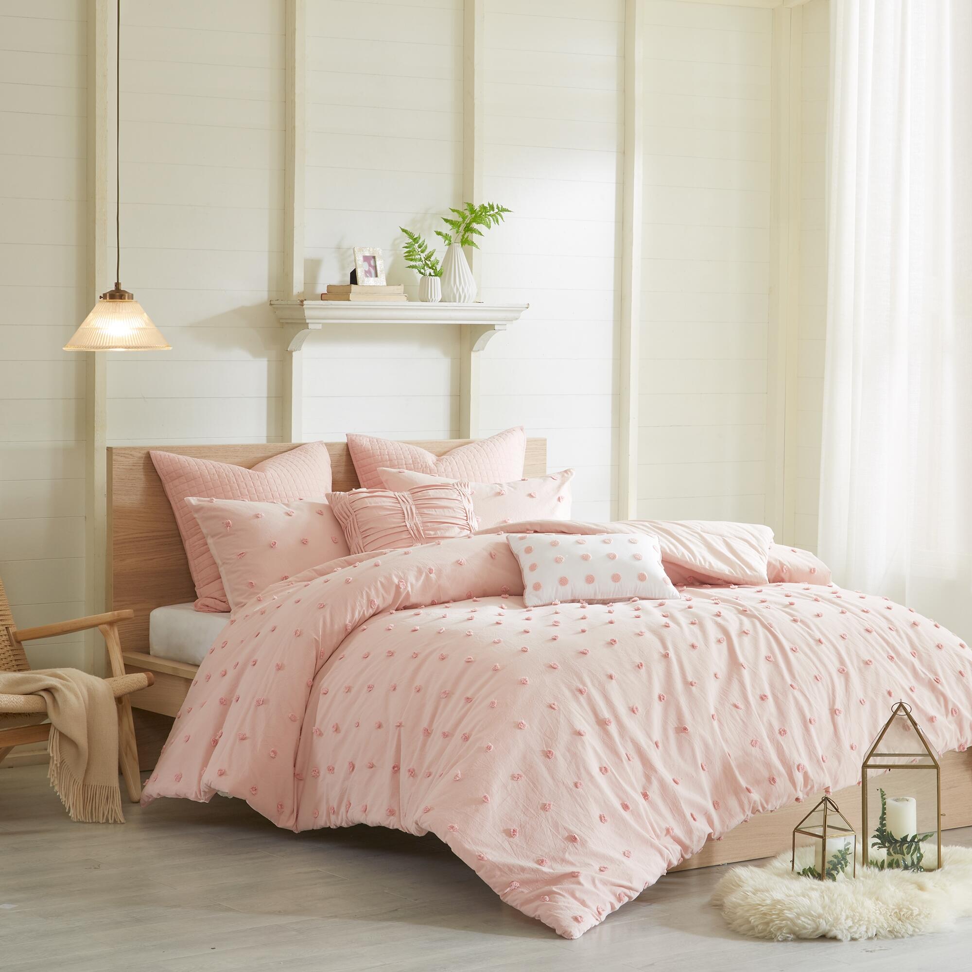 JLA Home Brooklyn Cotton Jacquard Full/Queen Comforter Set, Pink, large