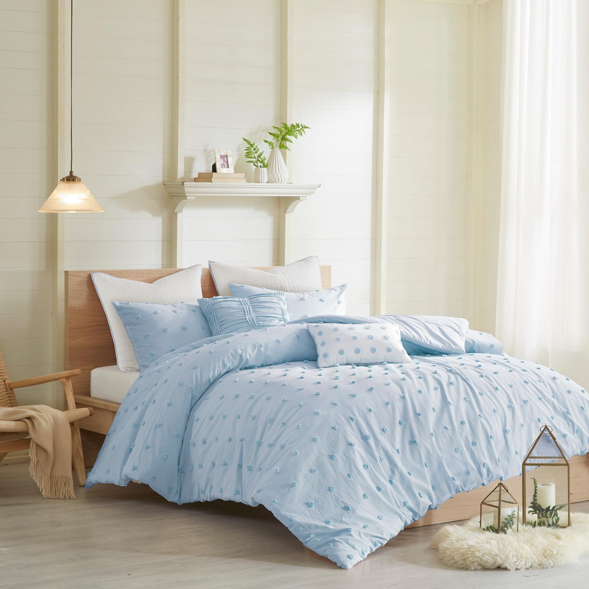 JLA Home Brooklyn Cotton Jacquard Full/Queen Comforter Set, Blue, large