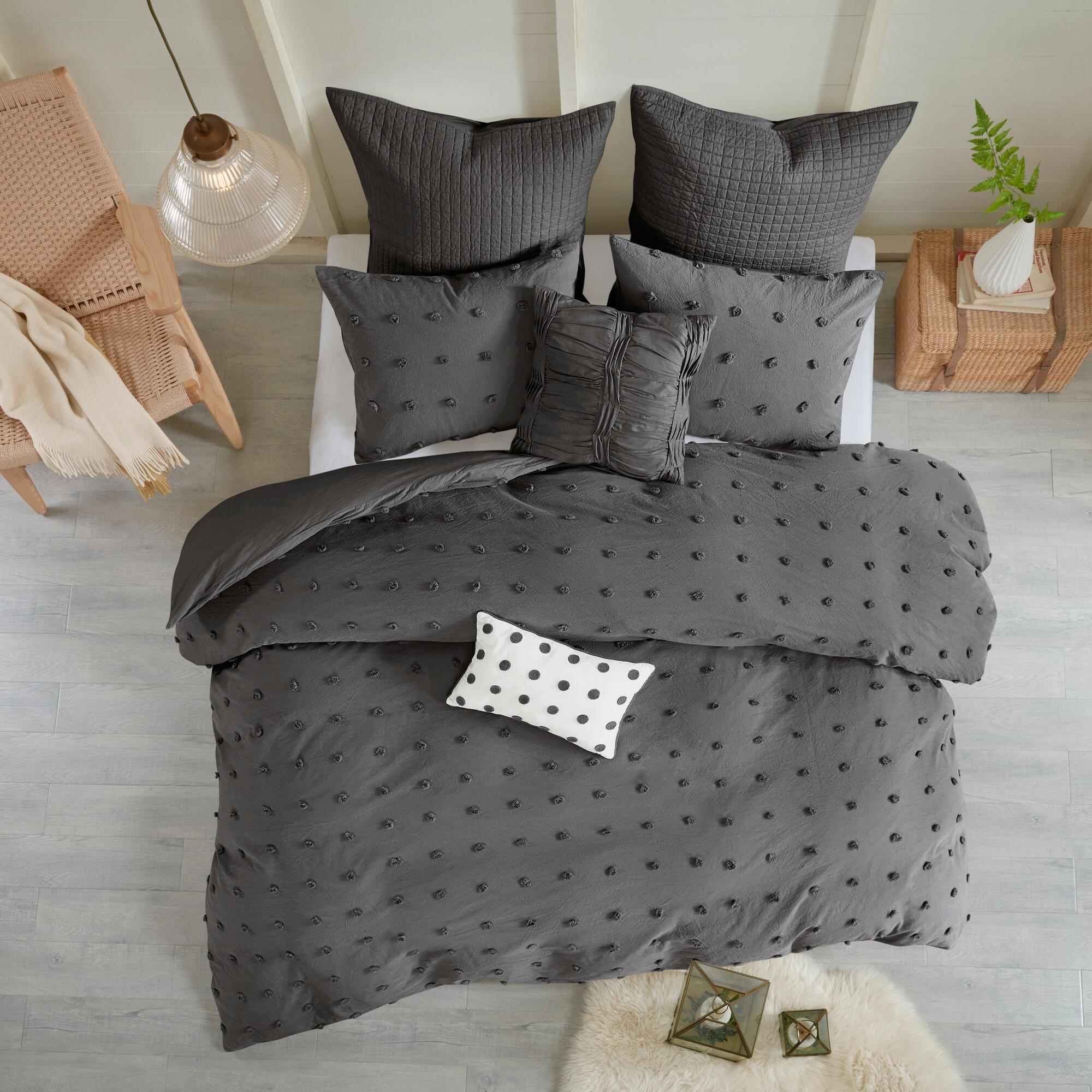 JLA Home Brooklyn Cotton Jacquard Full/Queen Comforter Set, Charcoal, large