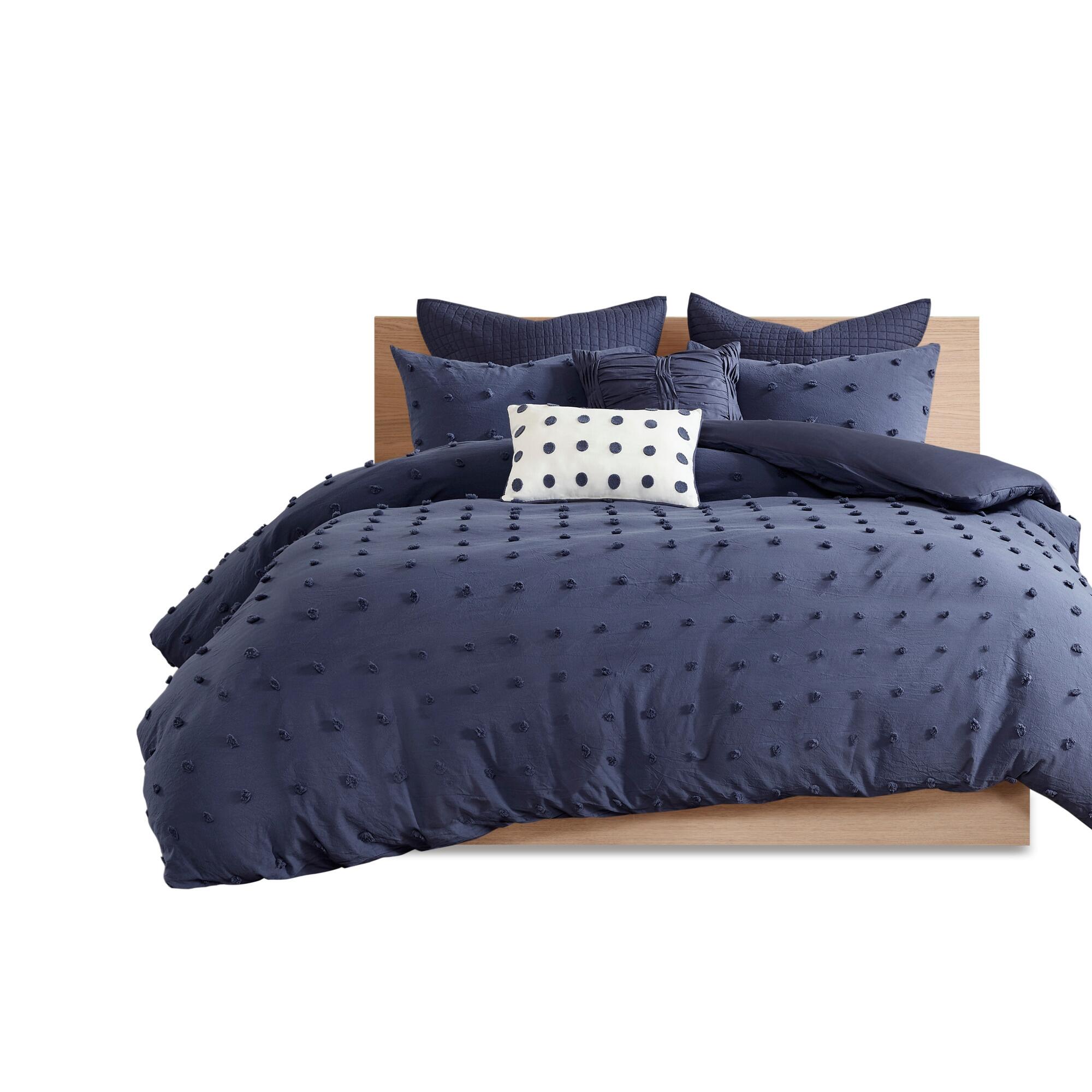JLA Home Brooklyn Cotton Jacquard Full/Queen Comforter Set, Indigo Blue, large