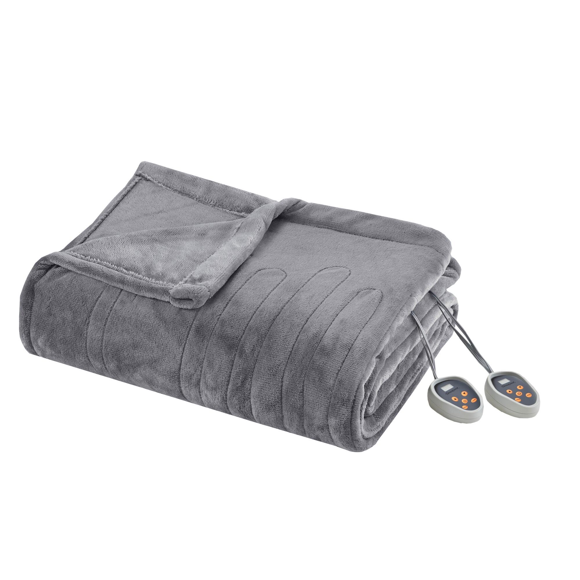 Beautyrest Full Heated Blanket, Gray, rollover