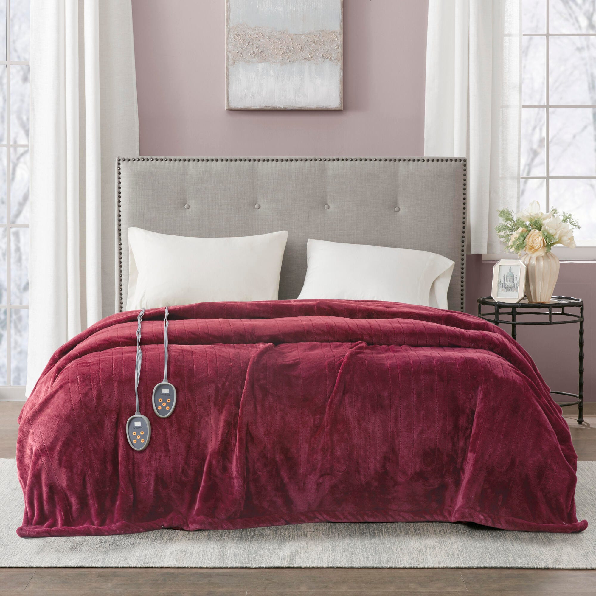 Beautyrest Twin Heated Blanket, Red, rollover