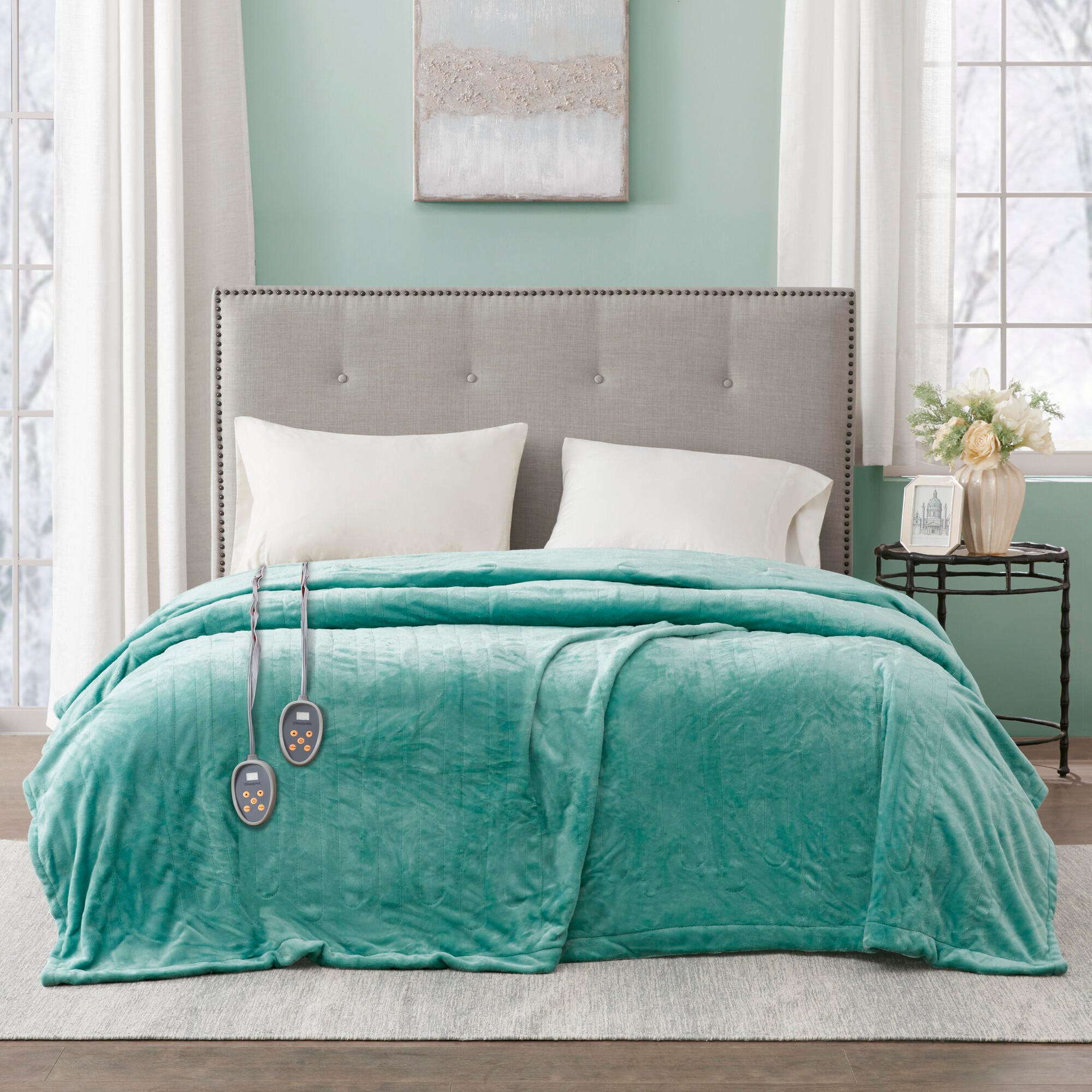 Beautyrest Queen Heated Blanket, Aqua, large
