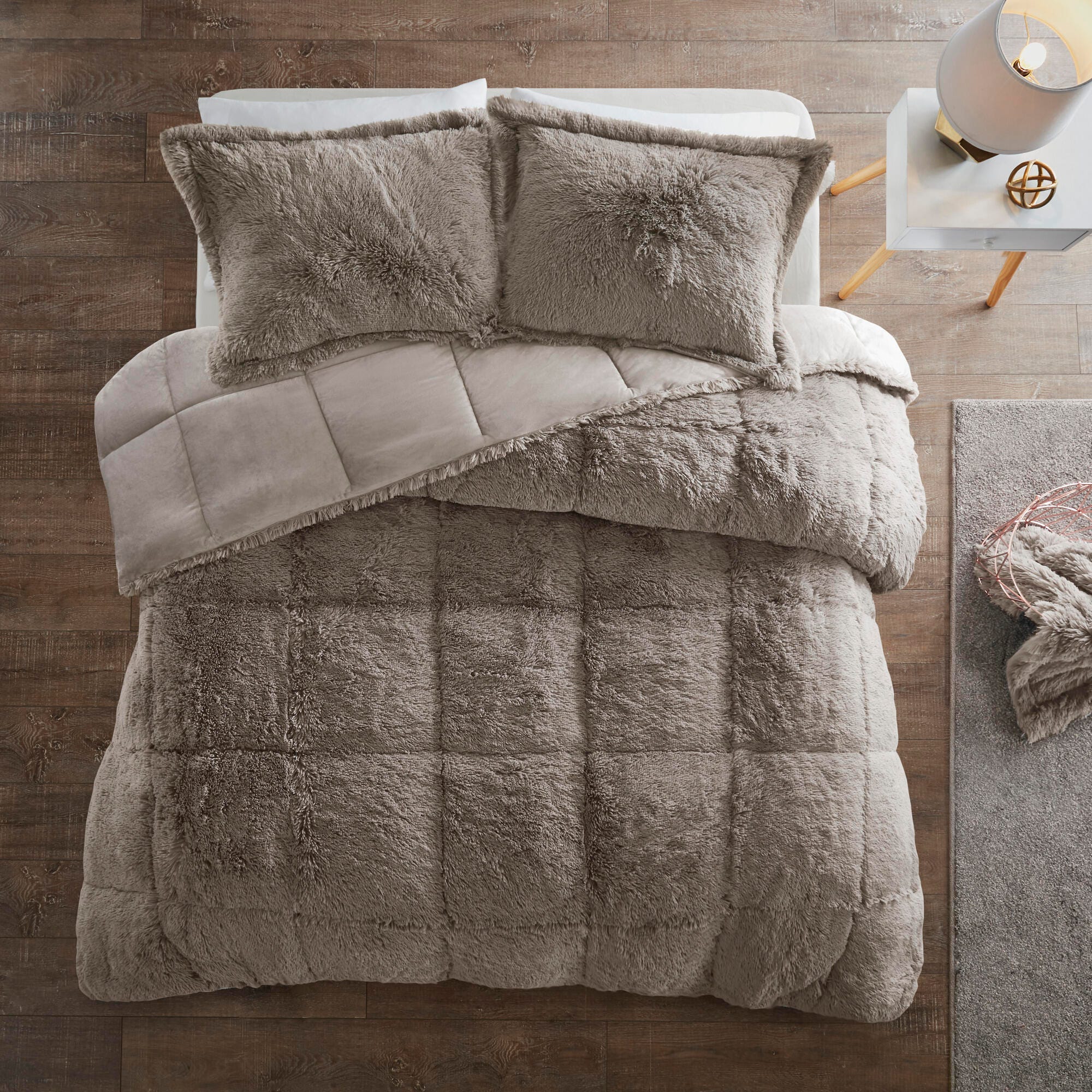 Intelligent Design Malea Twin/Twin XL Shaggy Faux Fur Comforter Set, Gray, large