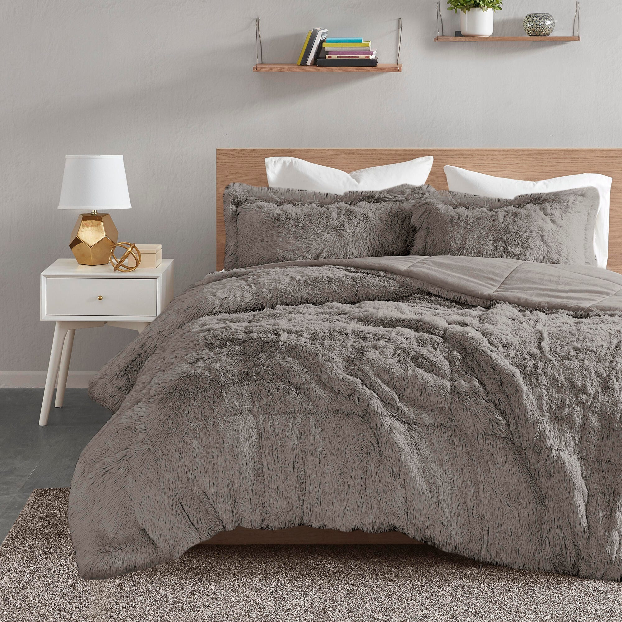 Intelligent Design Malea Twin/Twin XL Shaggy Faux Fur Comforter Set, Gray, large