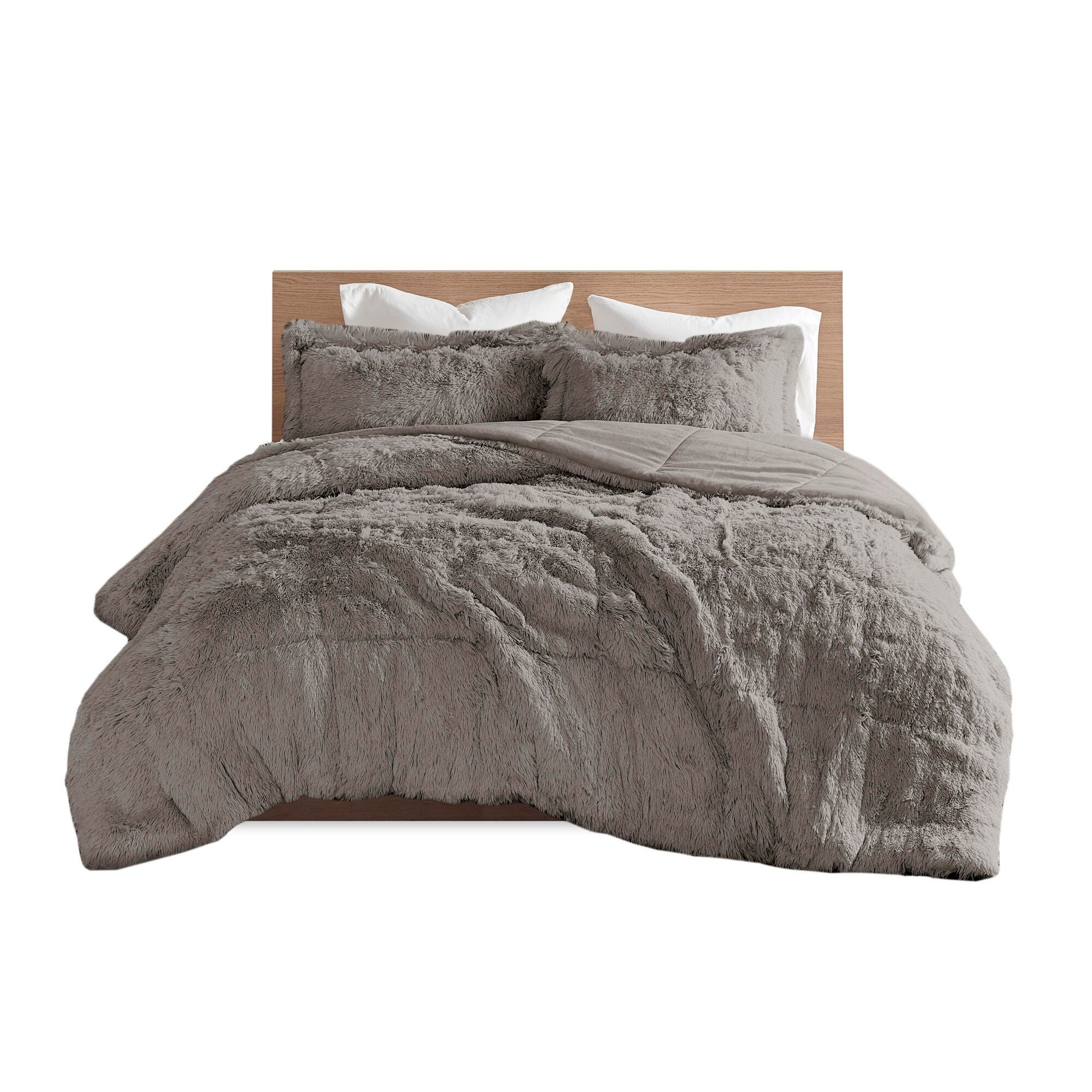 Intelligent Design Malea Full/Queen Shaggy Faux Fur Comforter Set, Gray, large