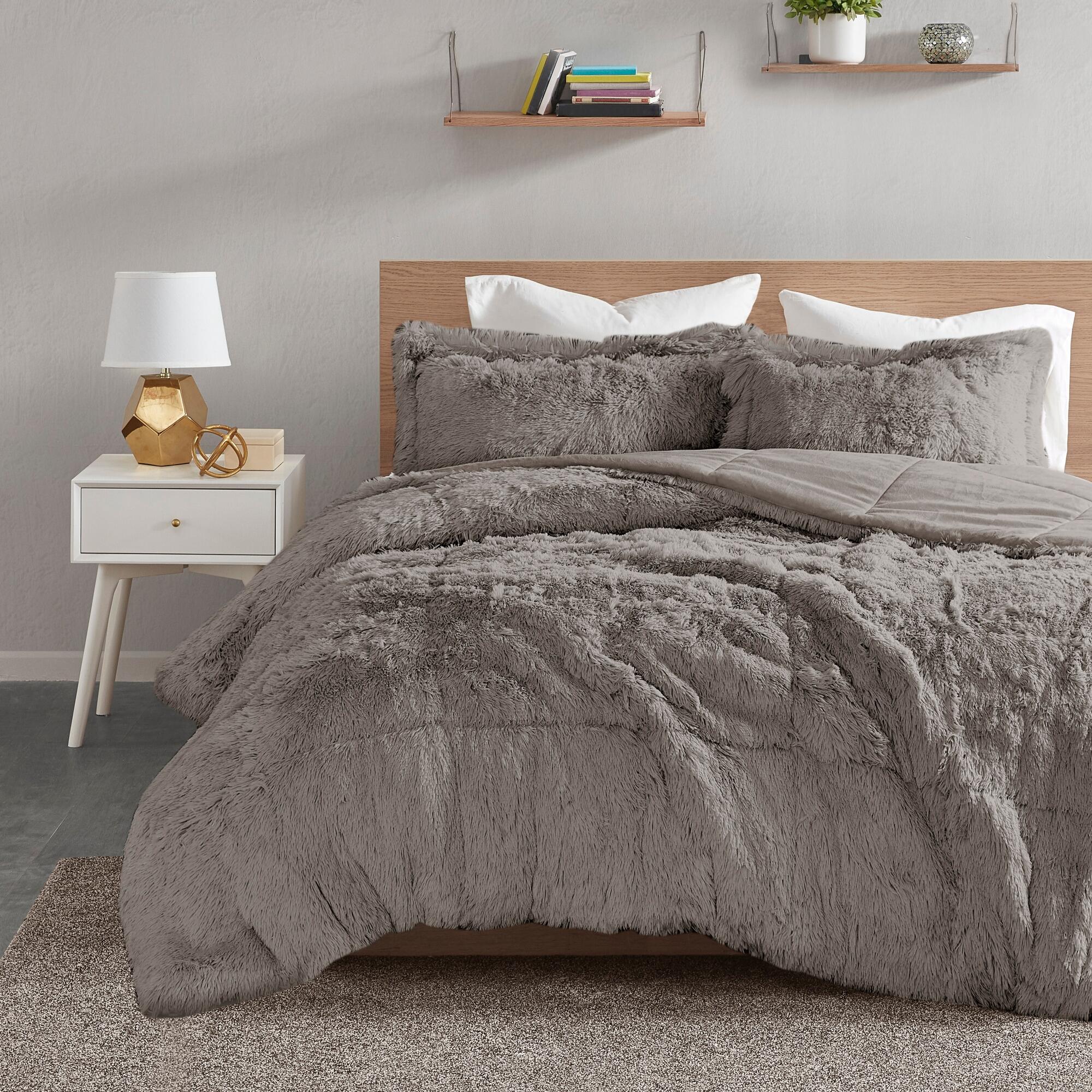 Intelligent Design Malea Full/Queen Shaggy Faux Fur Comforter Set, Gray, large