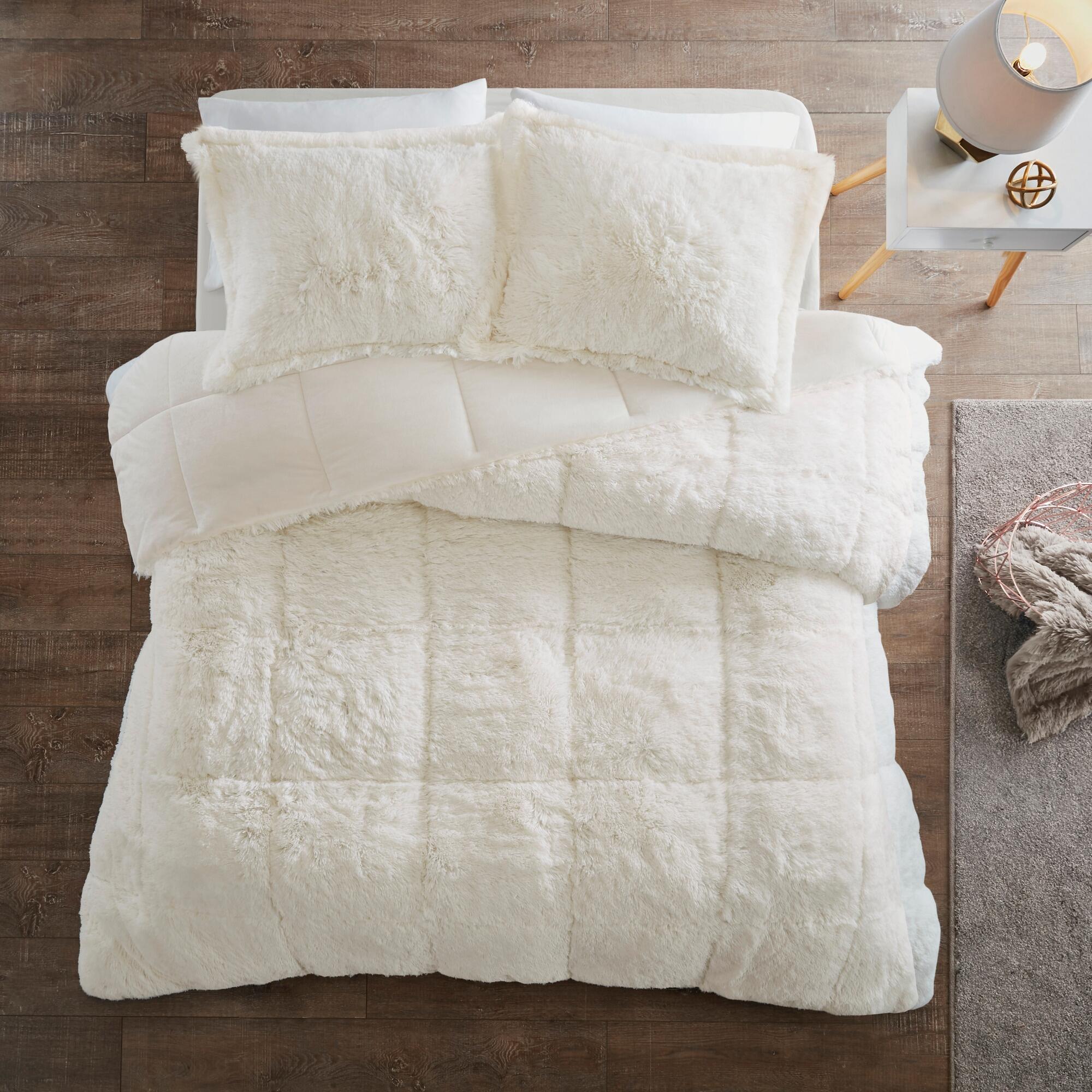 Intelligent Design Malea King/California King Shaggy Faux Fur Comforter Set, Ivory, large