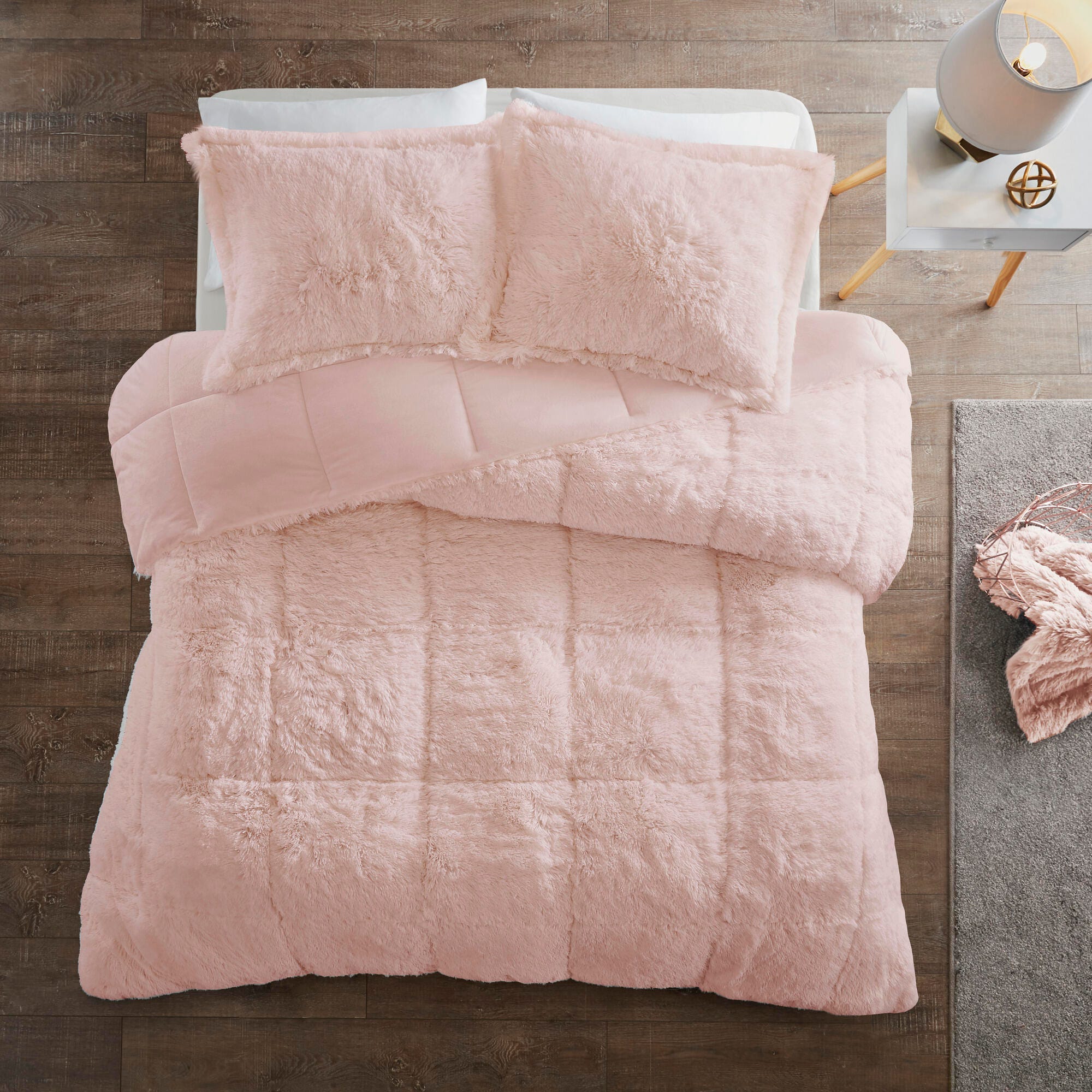 Intelligent Design Malea Twin/Twin XL Shaggy Faux Fur Comforter Set, Blush, large