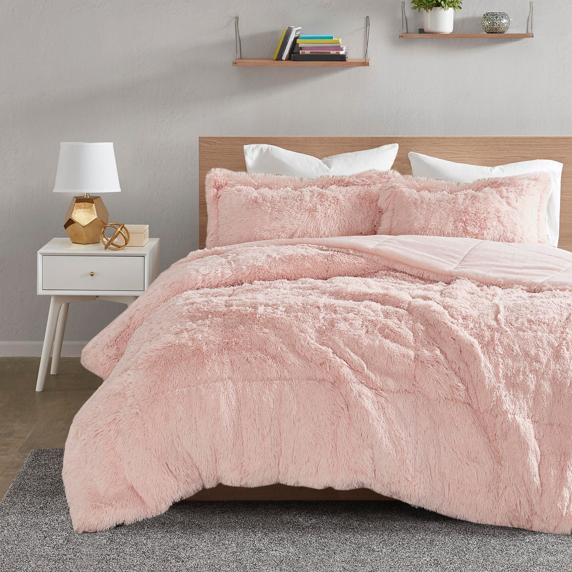 Intelligent Design Malea Twin/Twin XL Shaggy Faux Fur Comforter Set, Blush, large