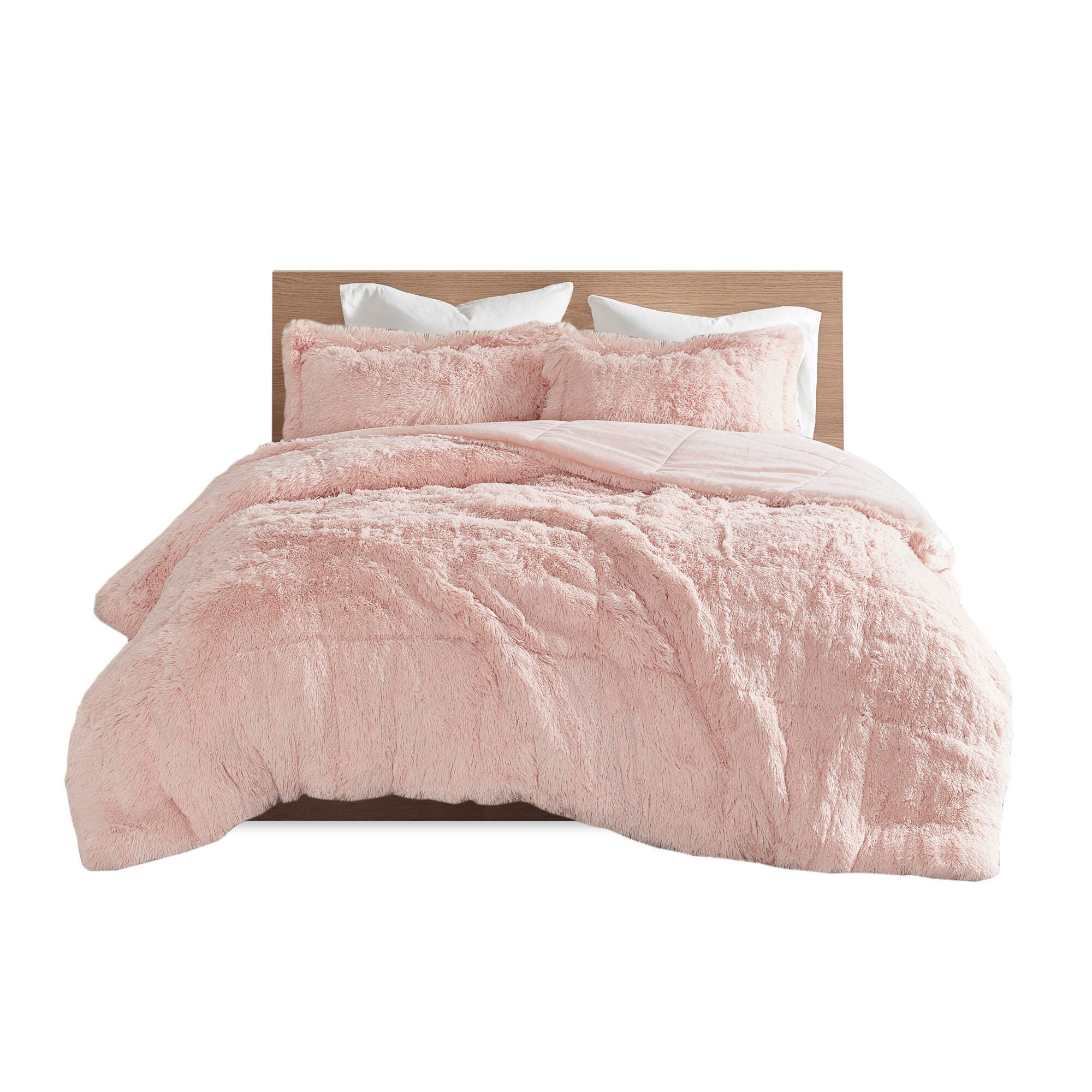 Intelligent Design Malea King/California King Shaggy Faux Fur Comforter Set, Blush, large