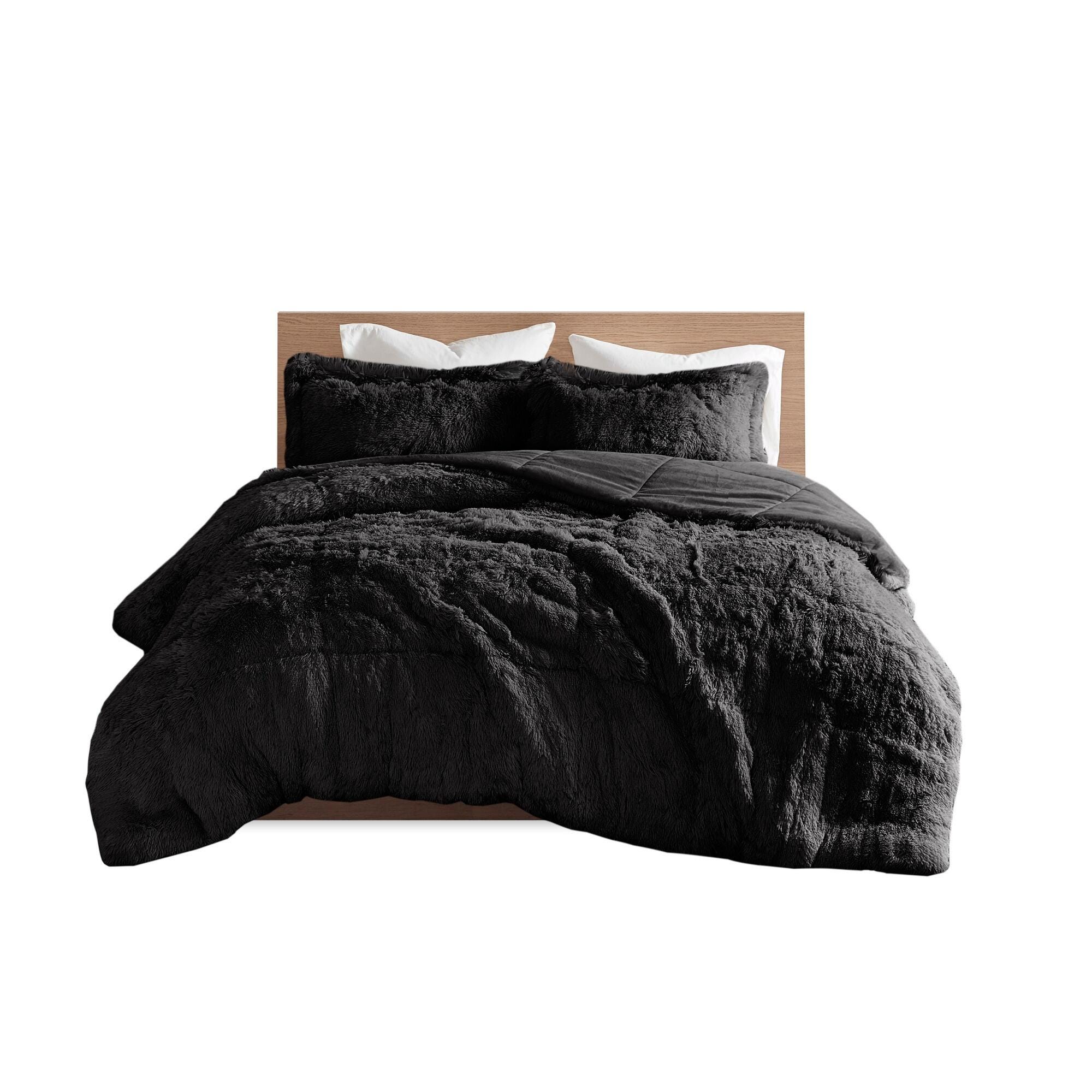 Intelligent Design Malea Twin/Twin XL Shaggy Long Fur Comforter Mini Set, Black, large